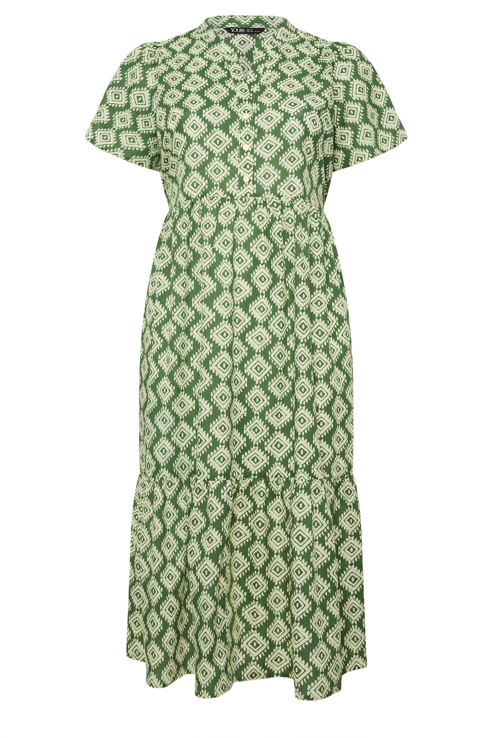 YOURS Plus Size Green Abstract Half Placket Dress | Yours Clothing 5