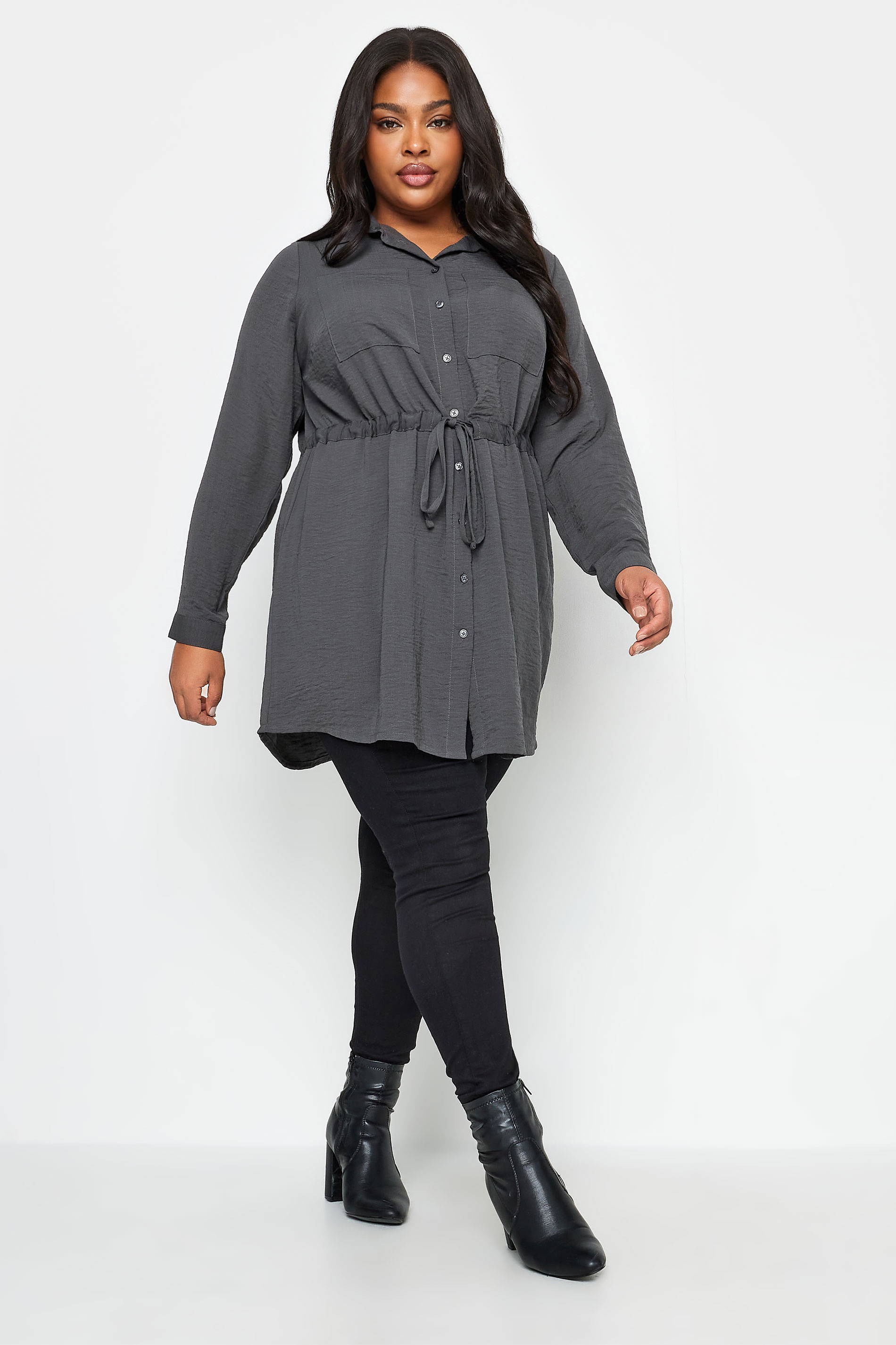 YOURS Plus Size Charcoal Grey Utility Tunic Shirt | Yours Clothing 3