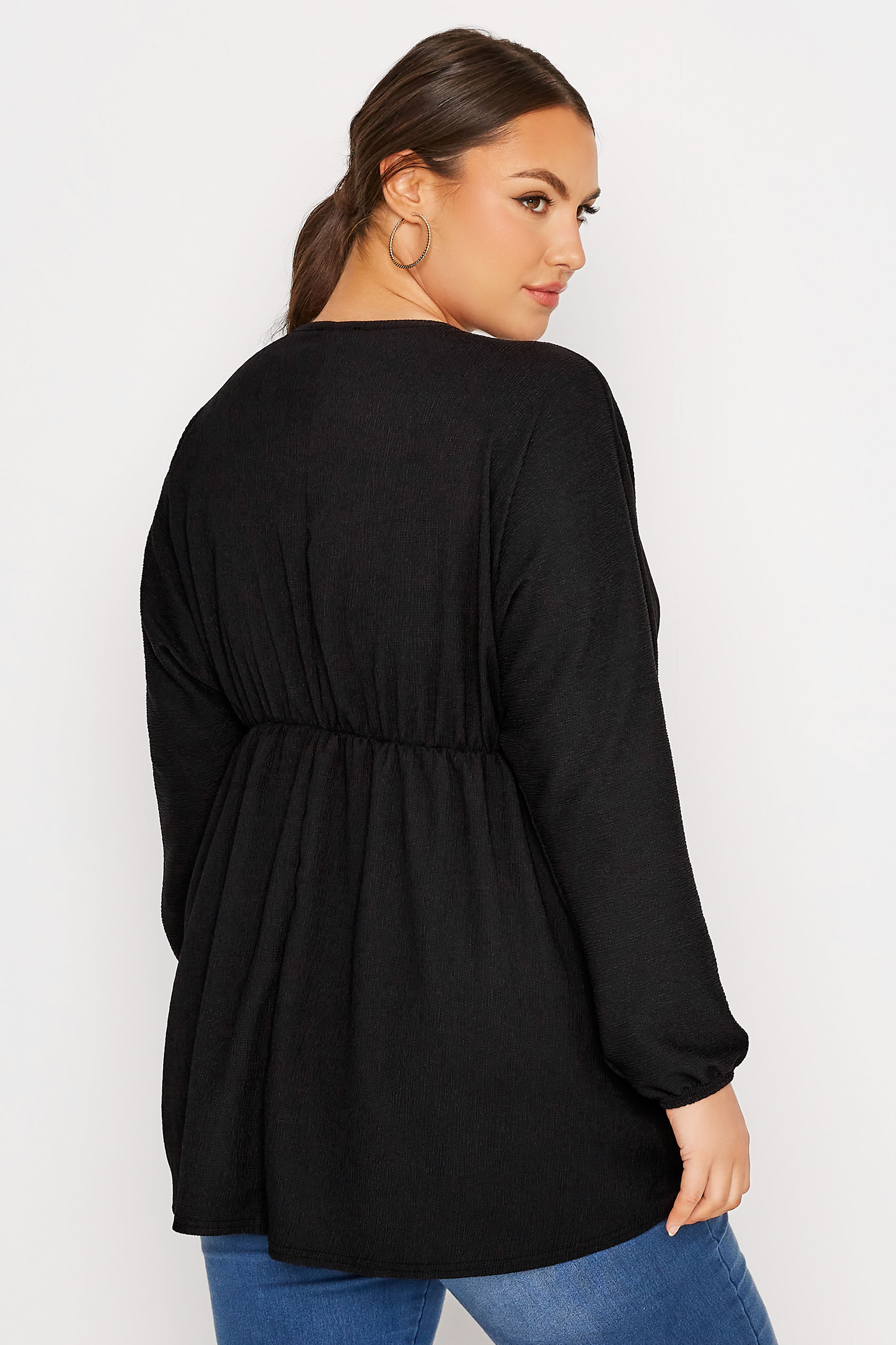 LIMITED COLLECTION Plus Size Black Crinkle Lace Up Peplum Blouse | Yours Clothing 3