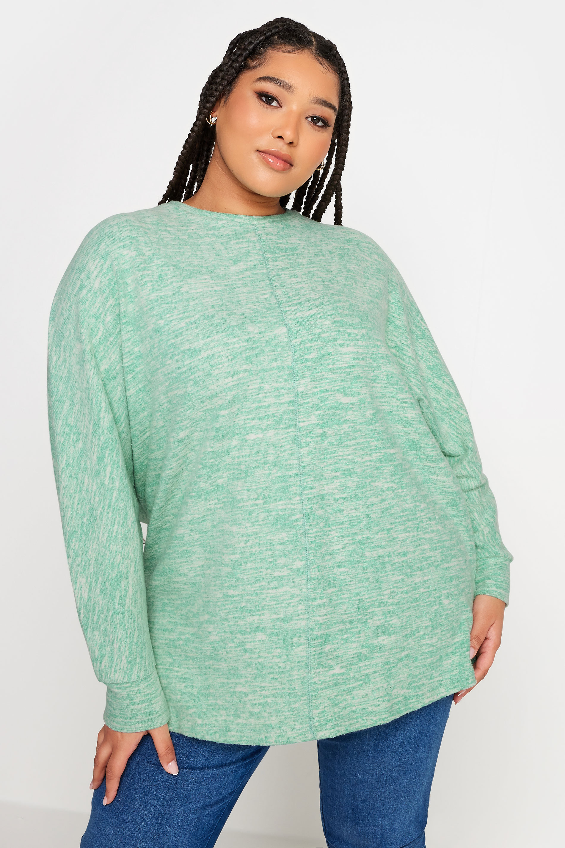 YOURS LUXURY Plus Size Green Marl Soft Touch Sweatshirt | Yours Clothing 1