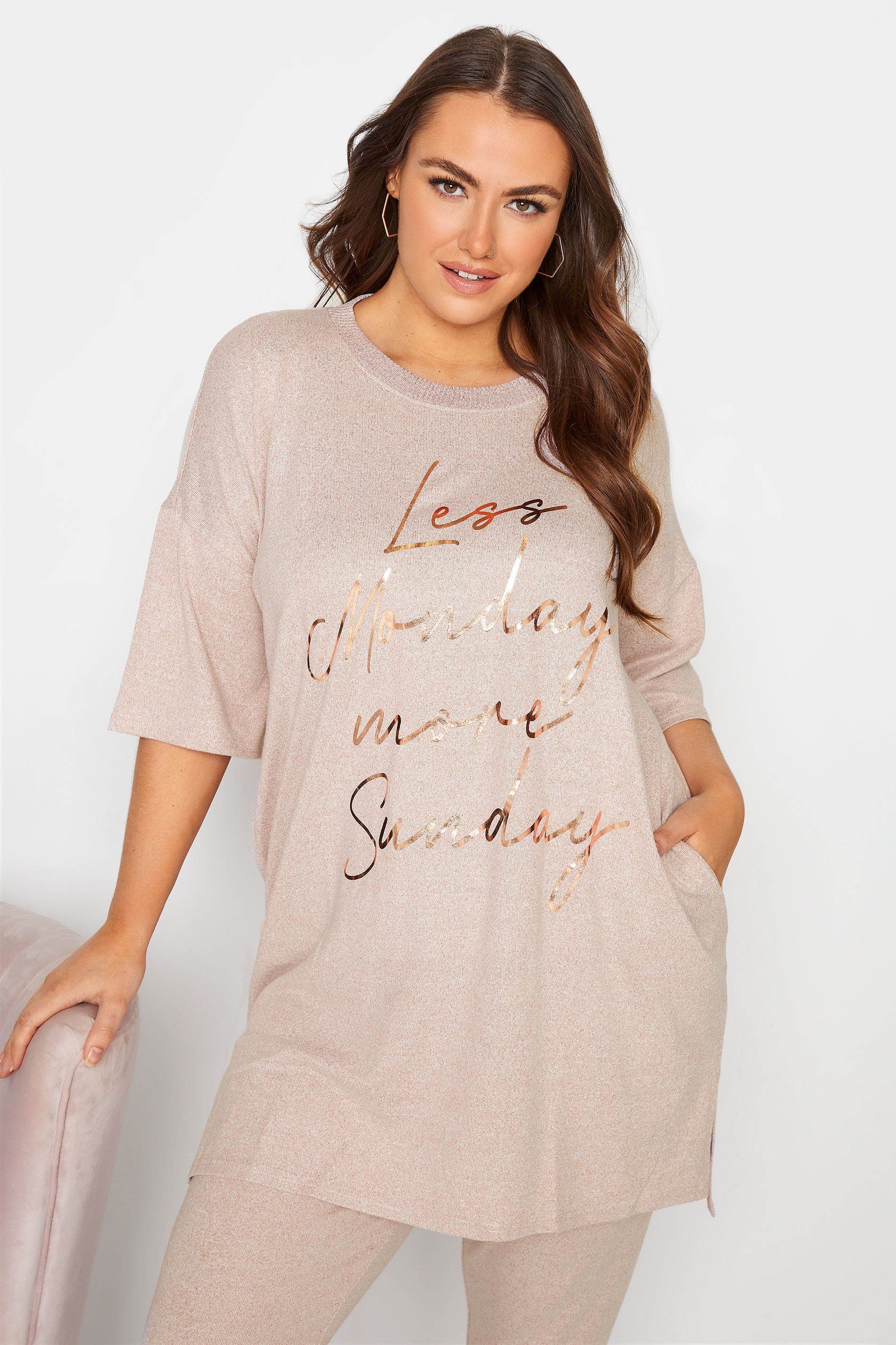 Curve Pink 'Less Monday More Sunday' Longline Lounge Top_A.jpg