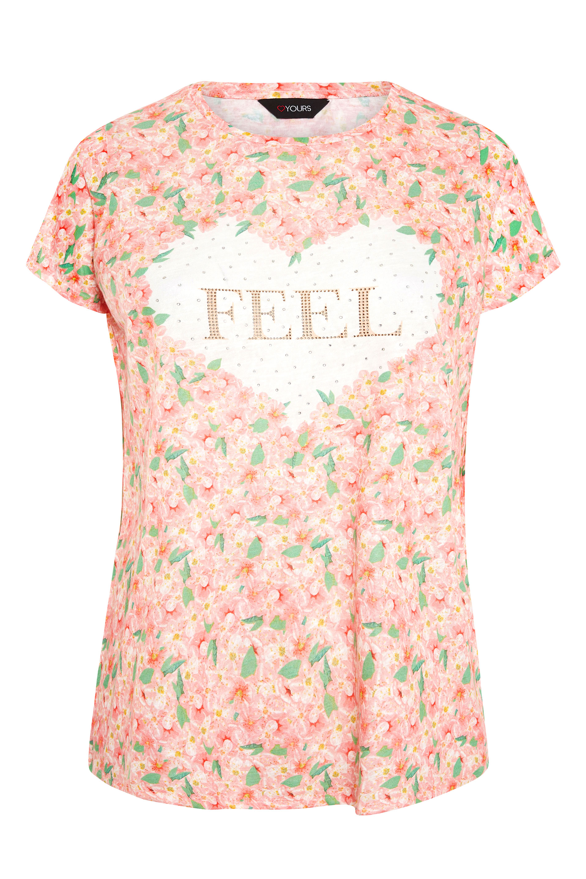 Grande taille  Tops Grande taille  T-Shirts | T-Shirt Rose Floral Coeur 'Feel' - XB25928