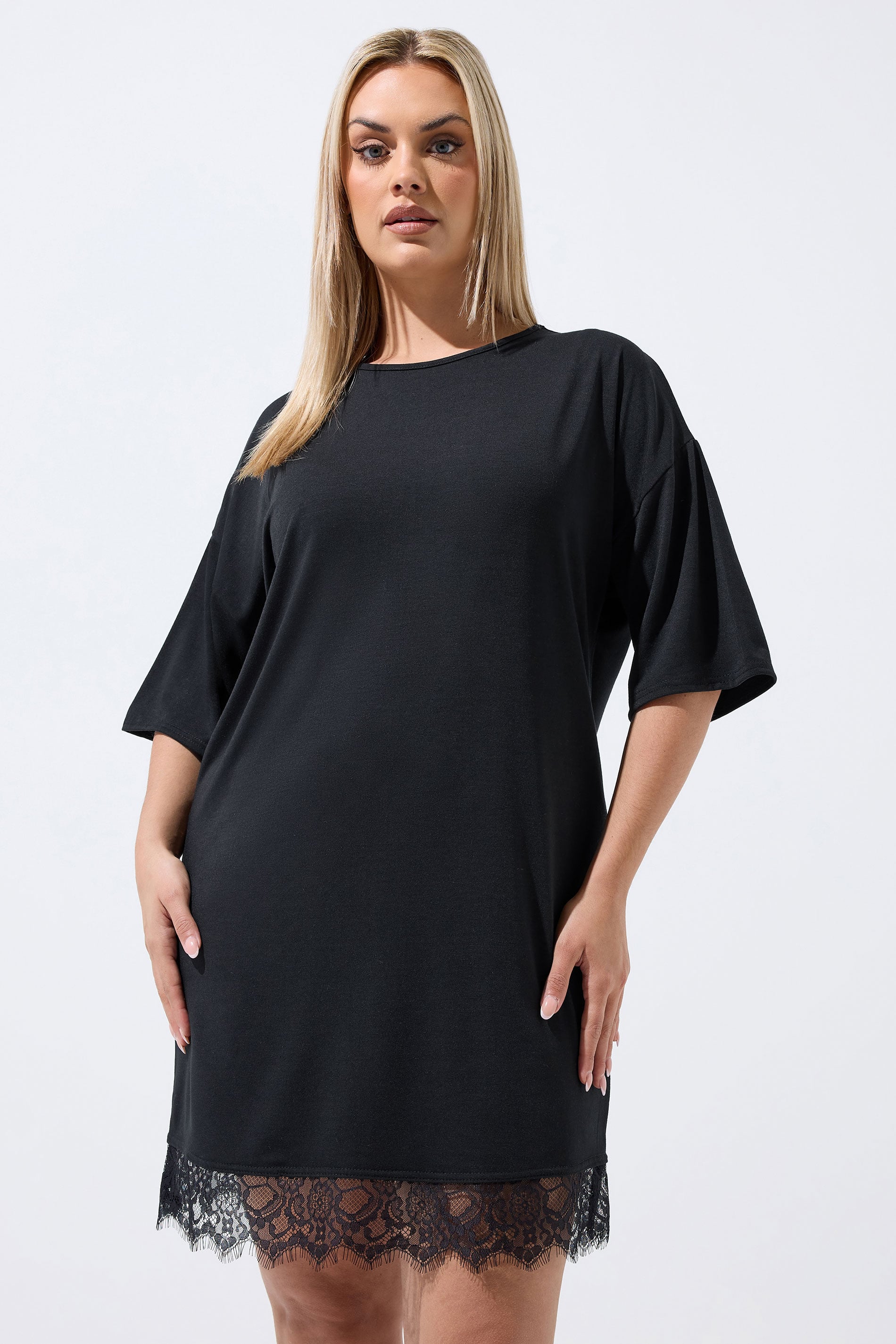 LIMITED COLLECTION Plus Size Black Lace Trim Mini Dress | Yours Clothing 3
