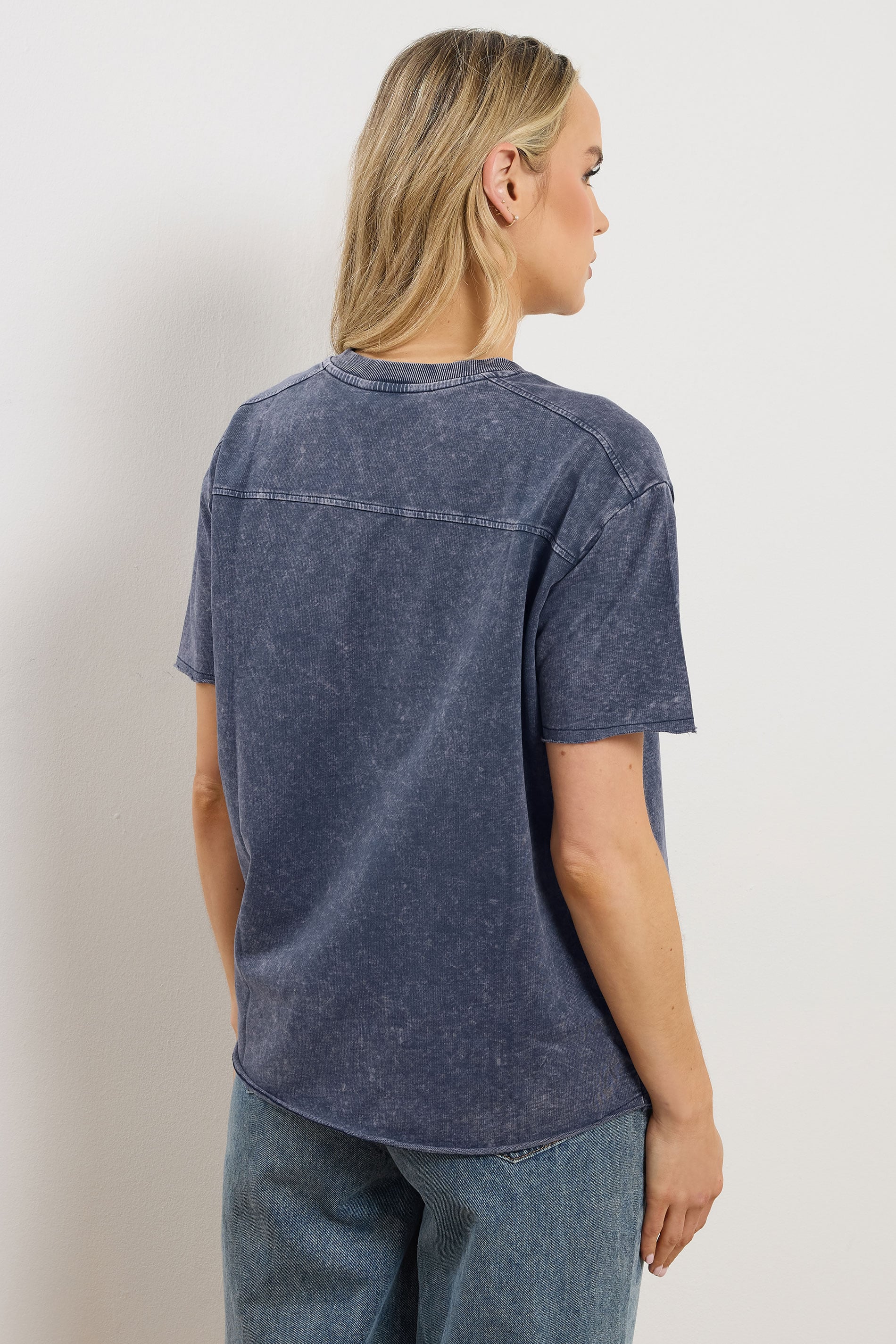 LTS Tall Woman's Navy Blue Acid Wash Oversized T-Shirt | Long Tall Sally 2