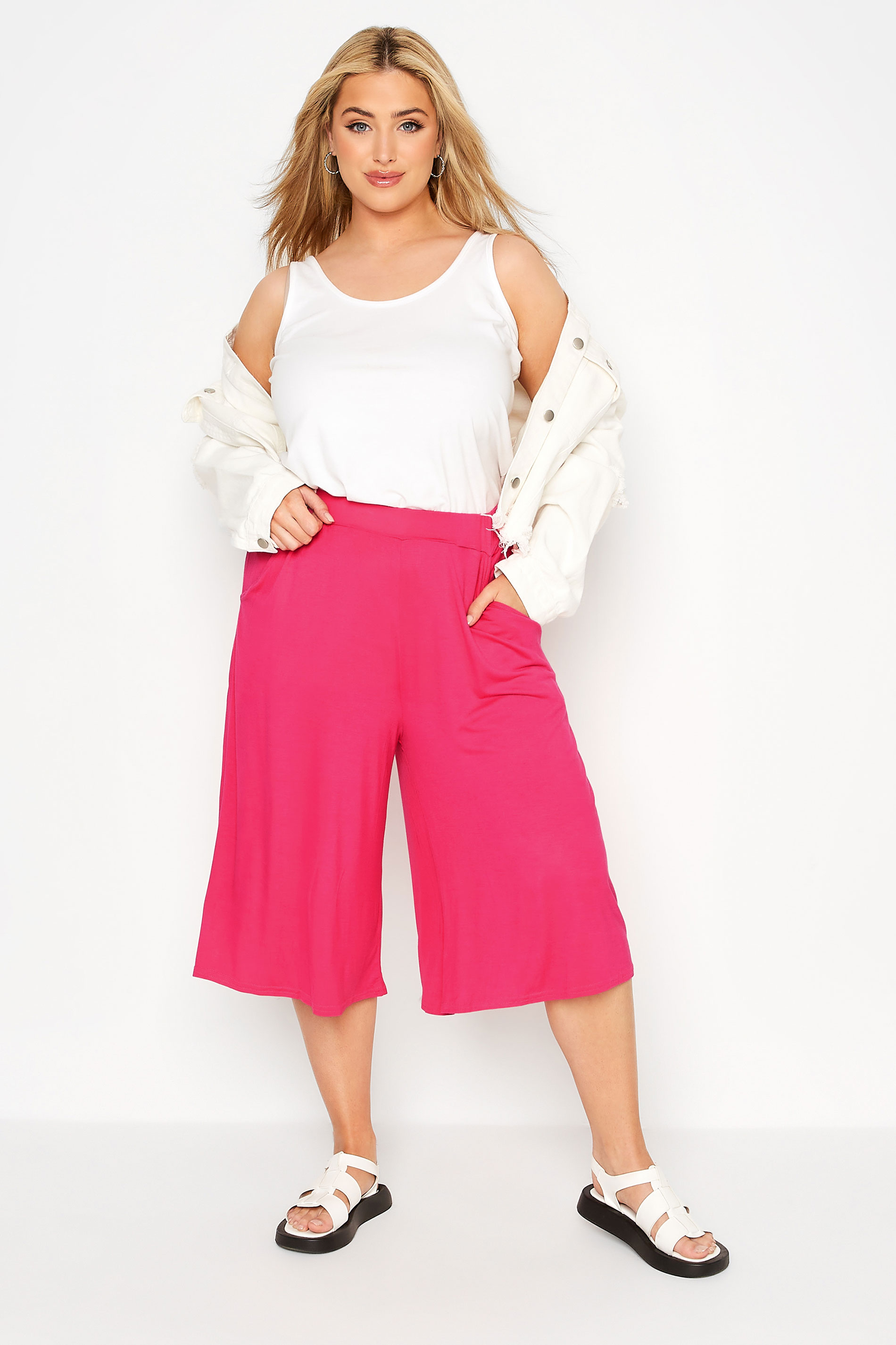 Grande taille  Pantalons Grande taille  Pantacourts | Jupe-Culotte en Jersey Rose Bonbon - UR38941