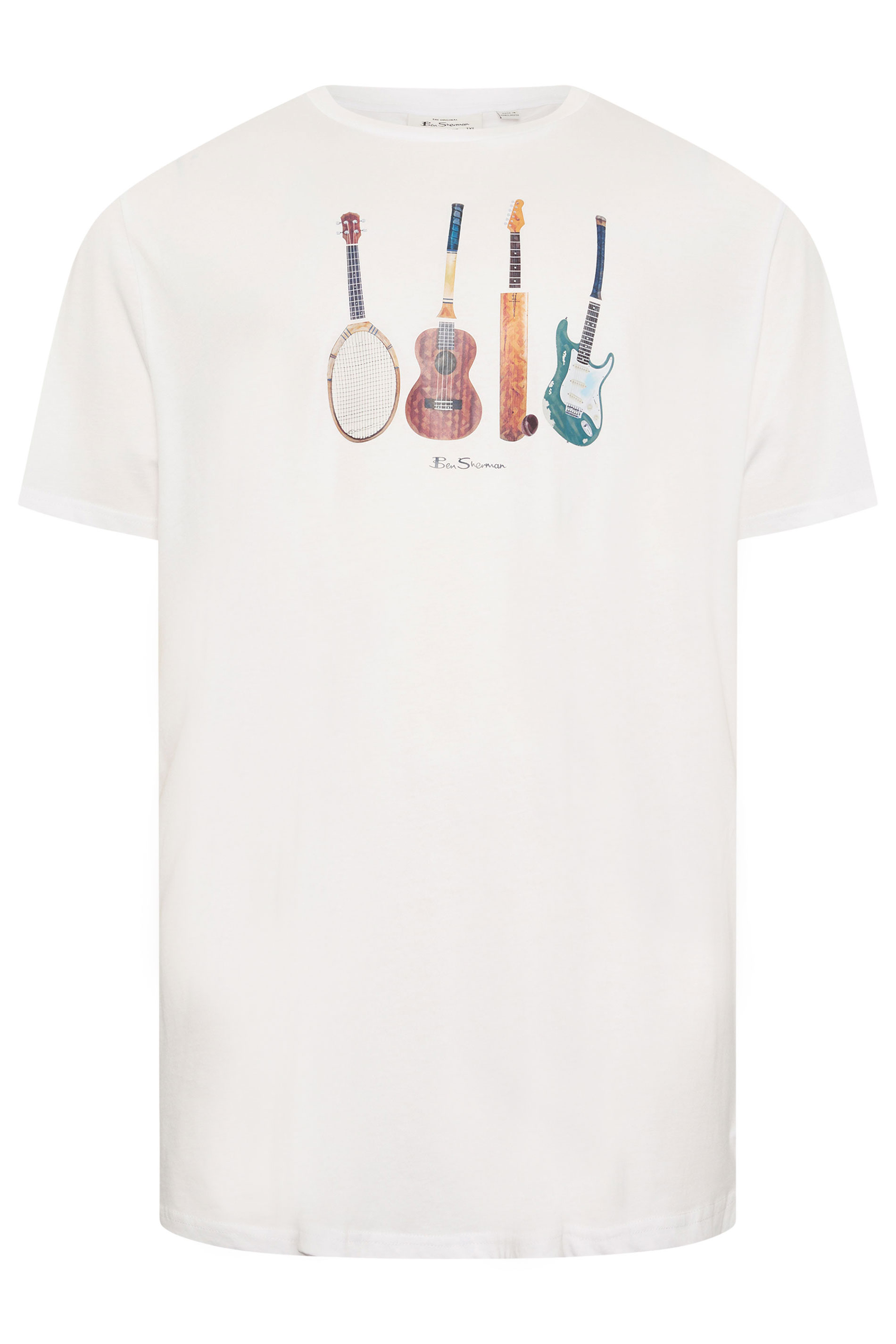 BEN SHERMAN Big & Tall White Guitar Graphic T-Shirt | BadRhino 2