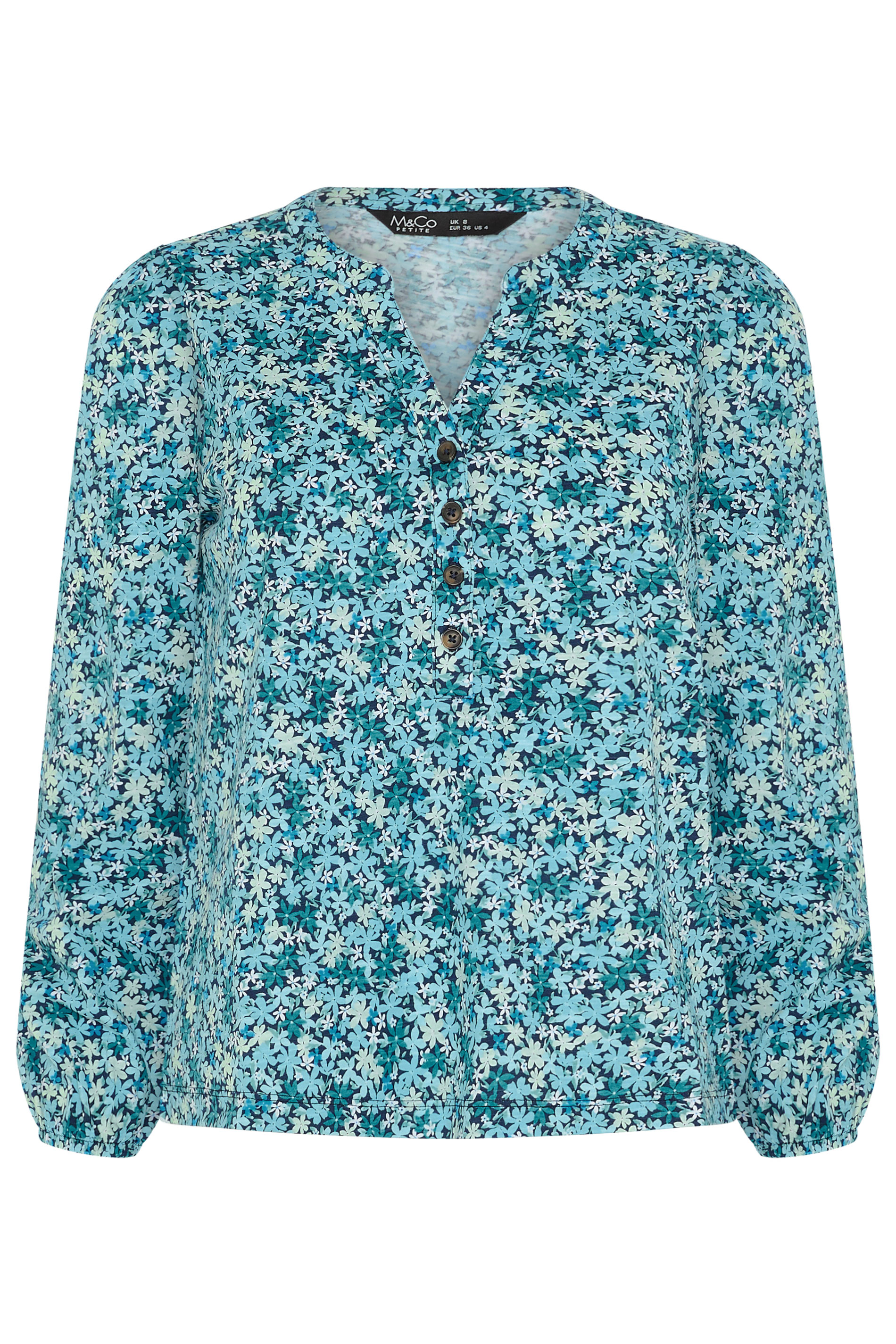 M&Co Petite Blue Ditsy Floral Cotton Blouse | M&Co 5