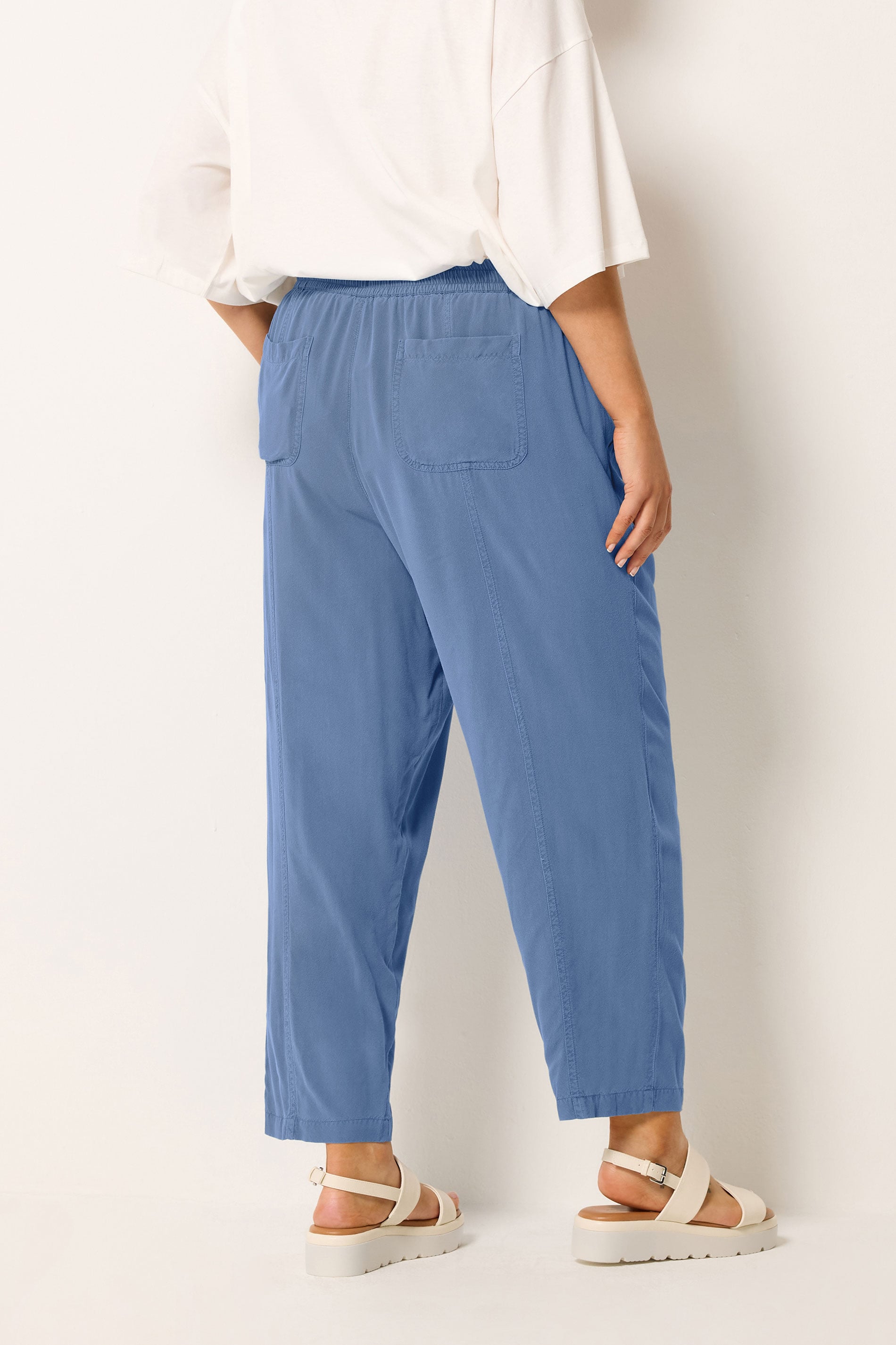 YOURS Plus Size Blue Chambray Barrel Trousers | Yours Clothing 2