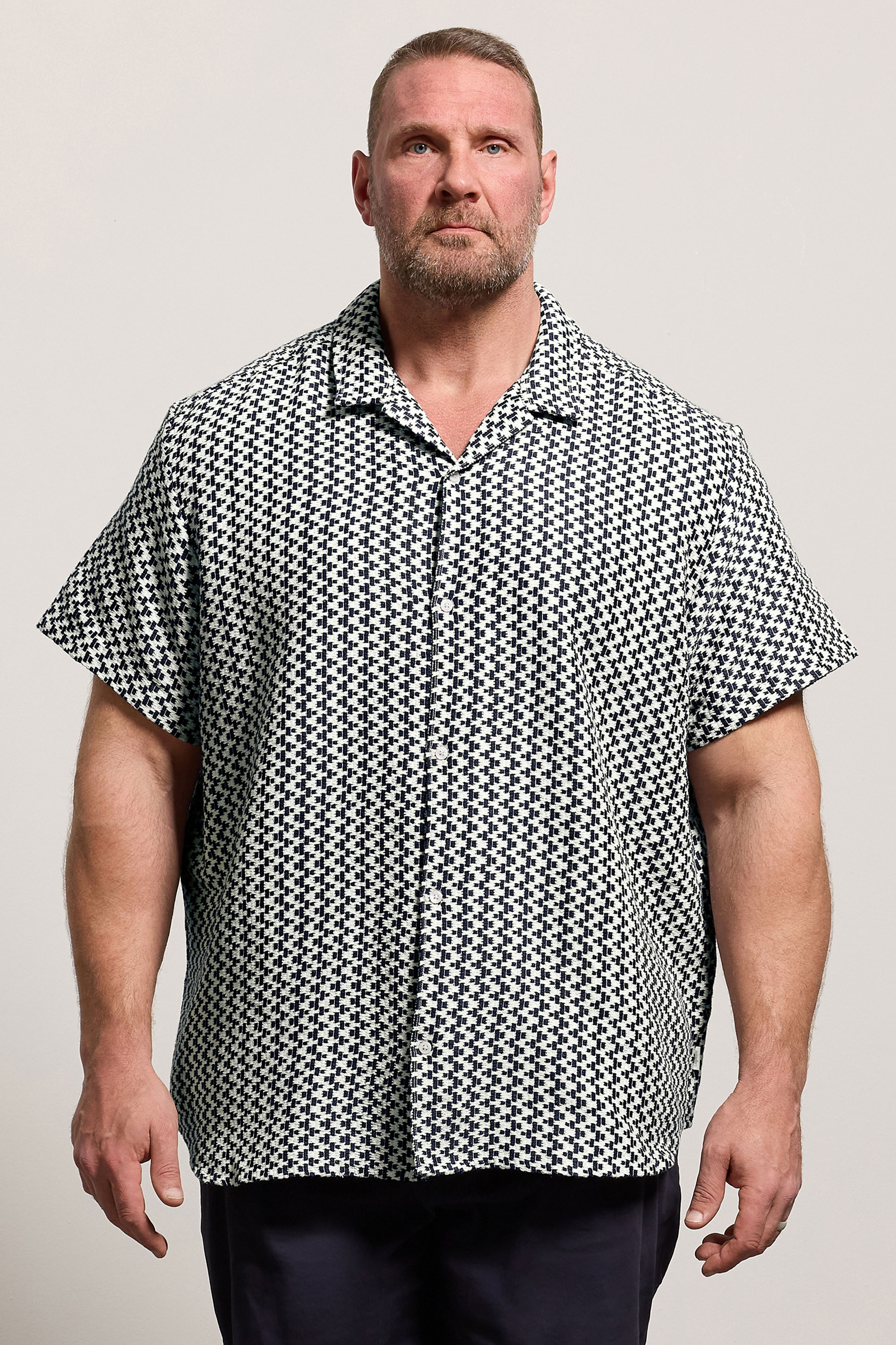 JACK & JONES Big & Tall Navy Blue Crochet Shirt | BadRhino 3