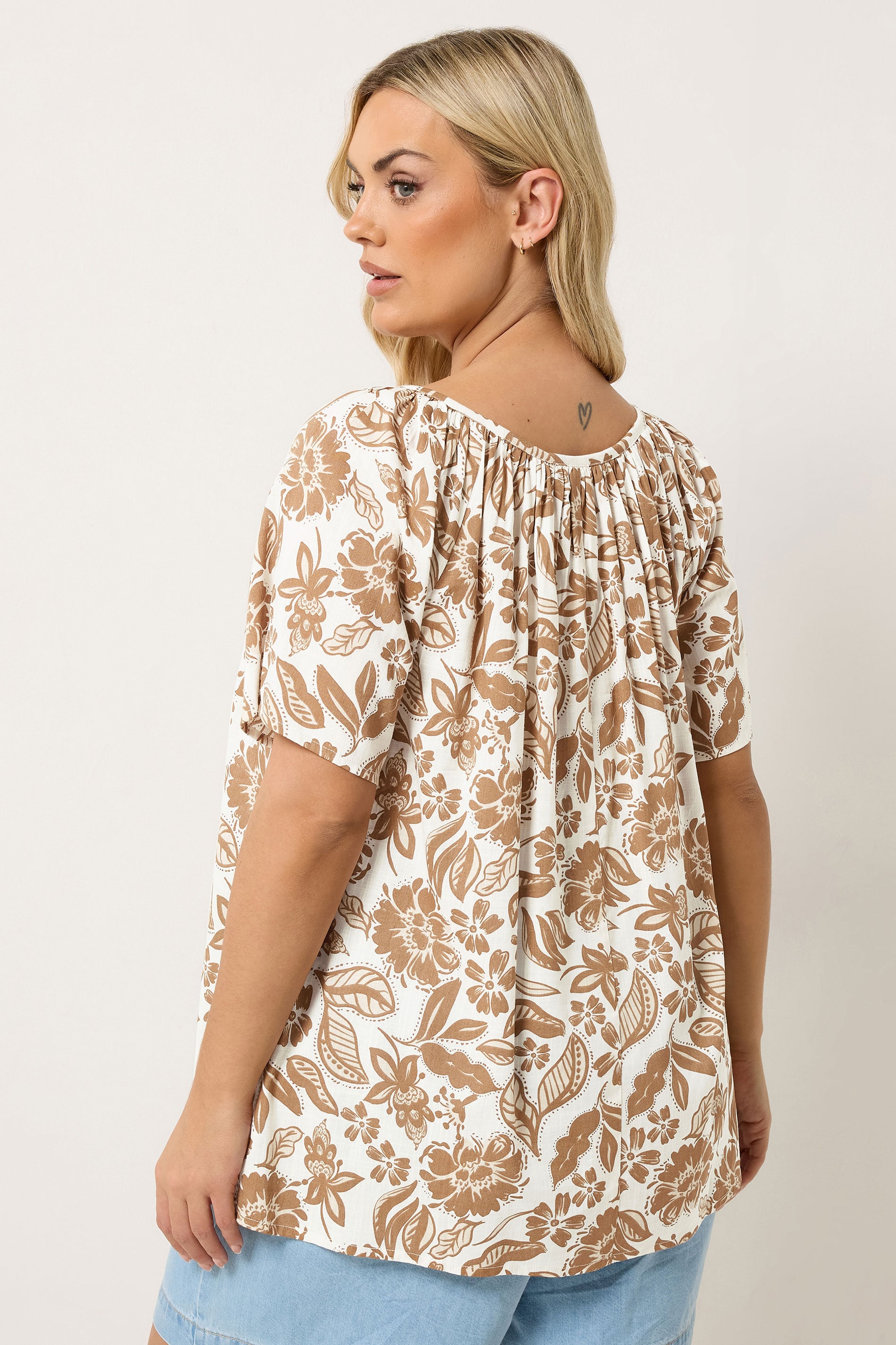 YOURS Plus Size Natural Brown Paisley Tie Neck Blouse | Yours Clothing 4