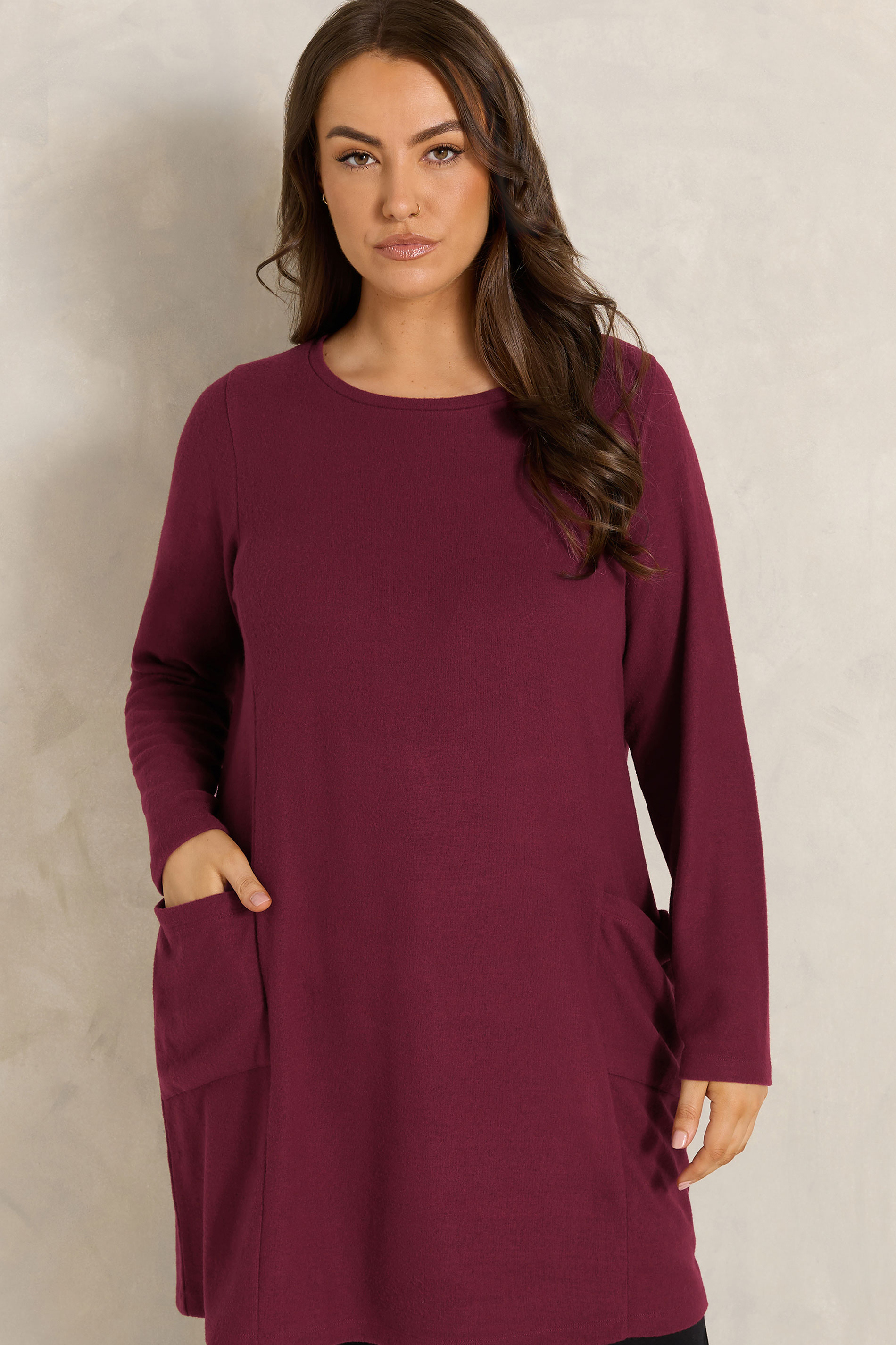 knitted tunic dress EVANS Plus Size Wine Red embellished dresses