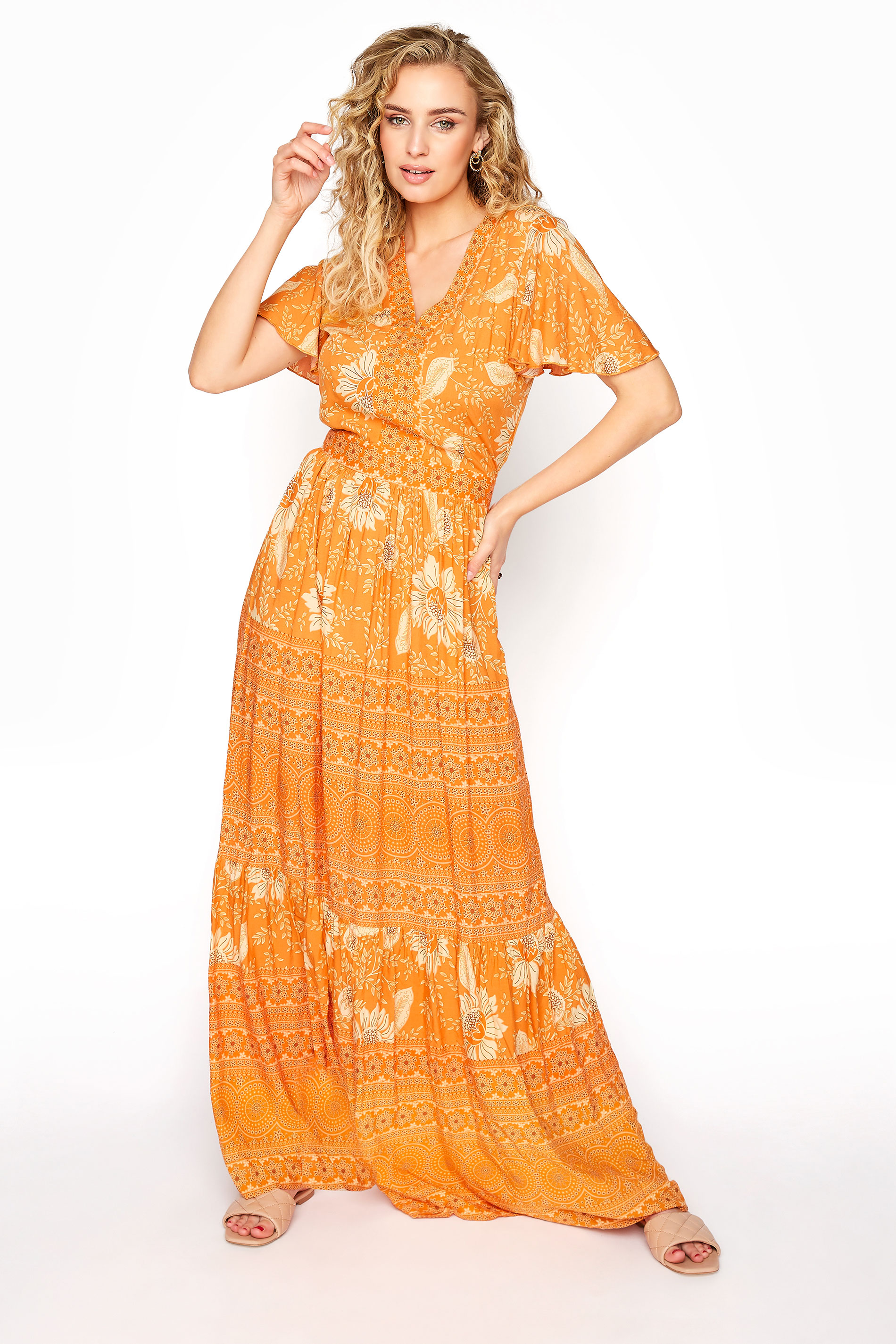 LTS Orange Floral Tiered Boho Maxi Dress | Long Tall Sally