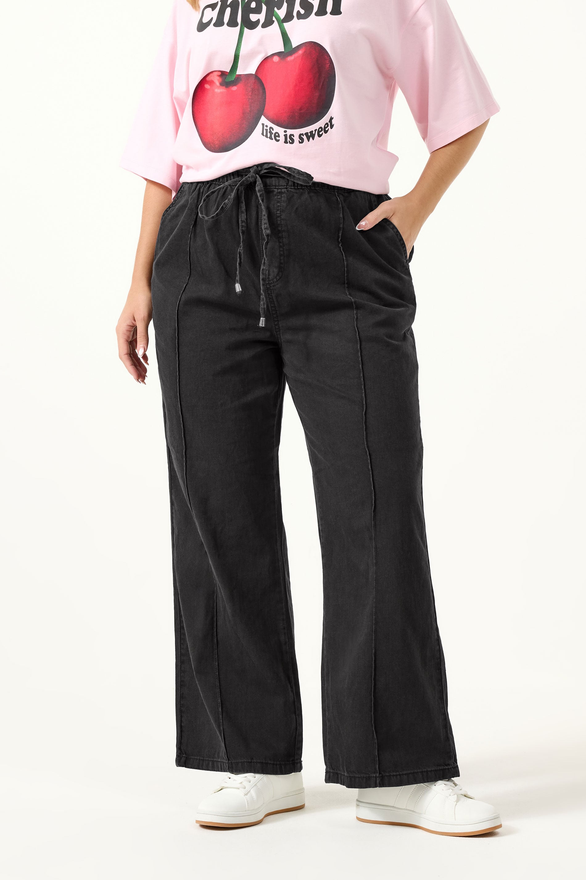 YOURS Plus Size Black Seam Front Wide Leg Jeans | Yours Clothing 3