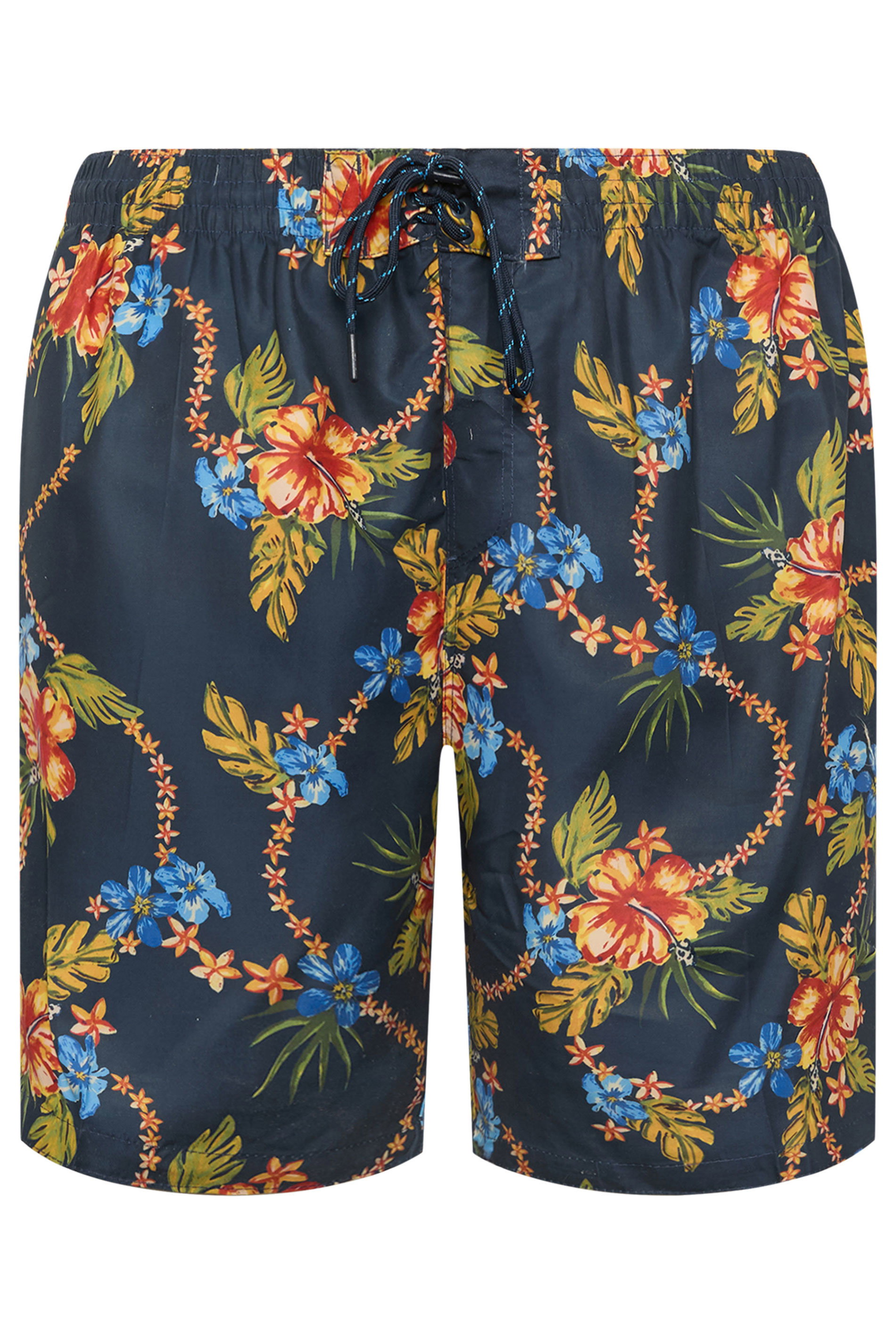 D555 Big & Tall Navy Blue Hawaiian Swim Shorts | BadRhino 2