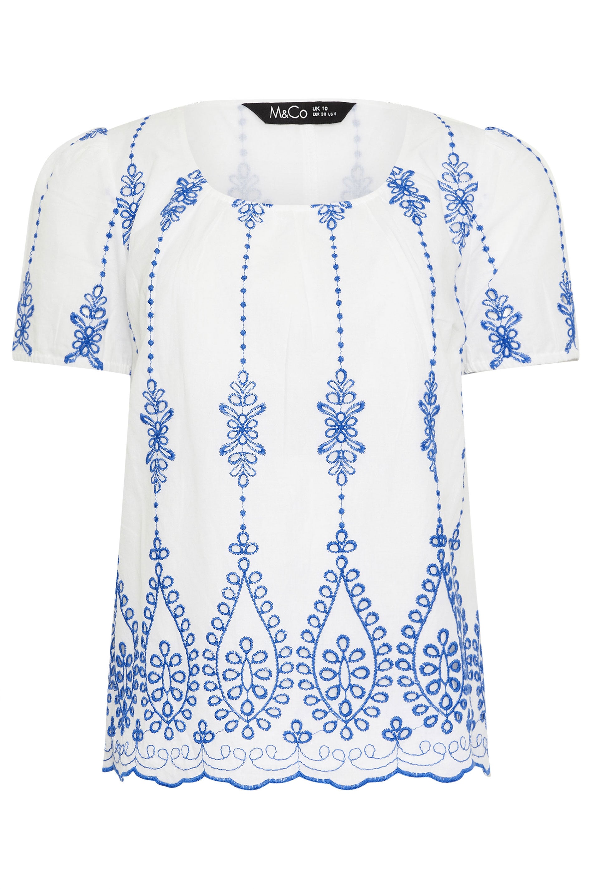 M&Co White & Blue Floral Broderie Cotton Short Sleeve Top | M&Co 5