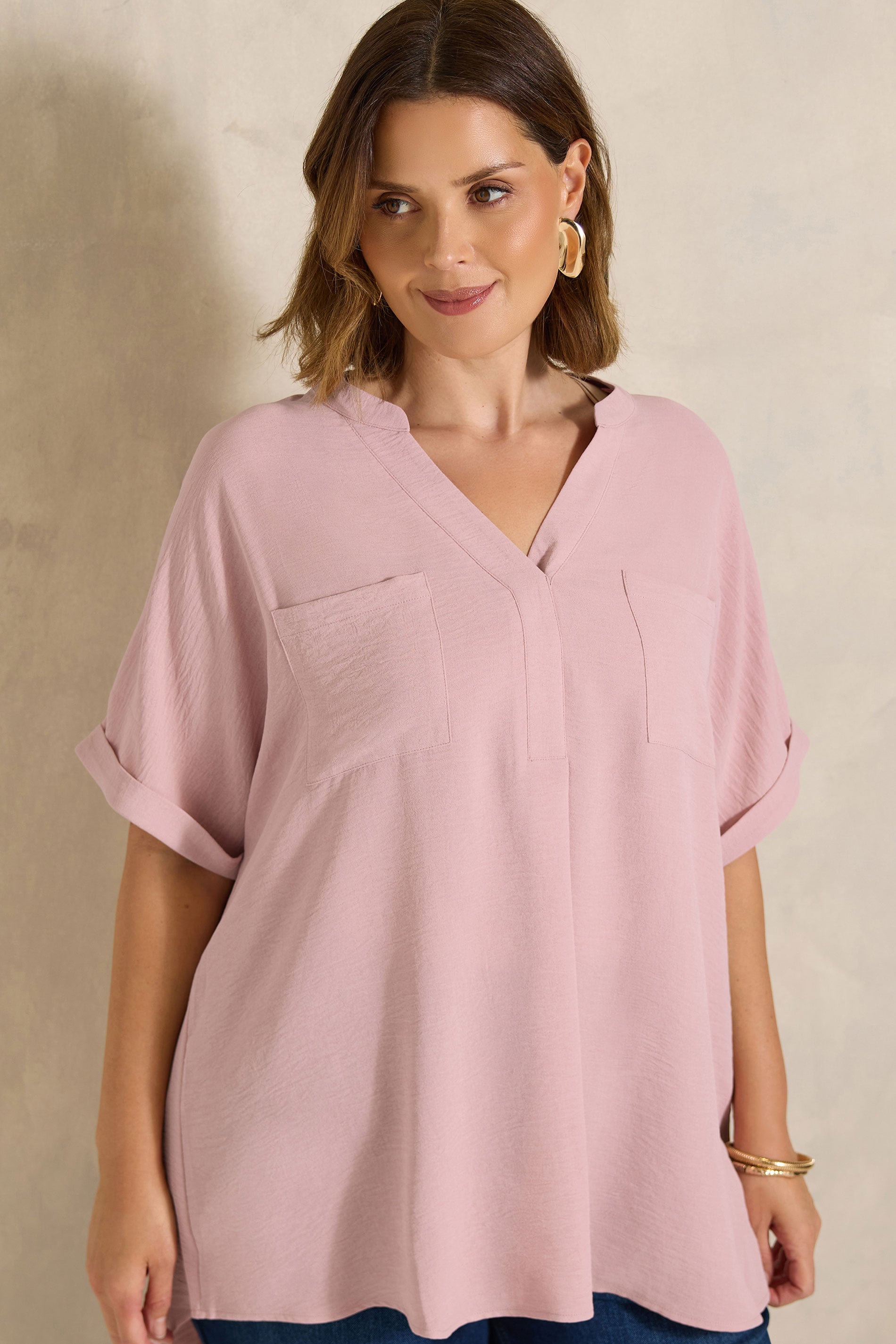 EVANS Plus Size Rose Pink Overhead Utility Shirt | Evans 3