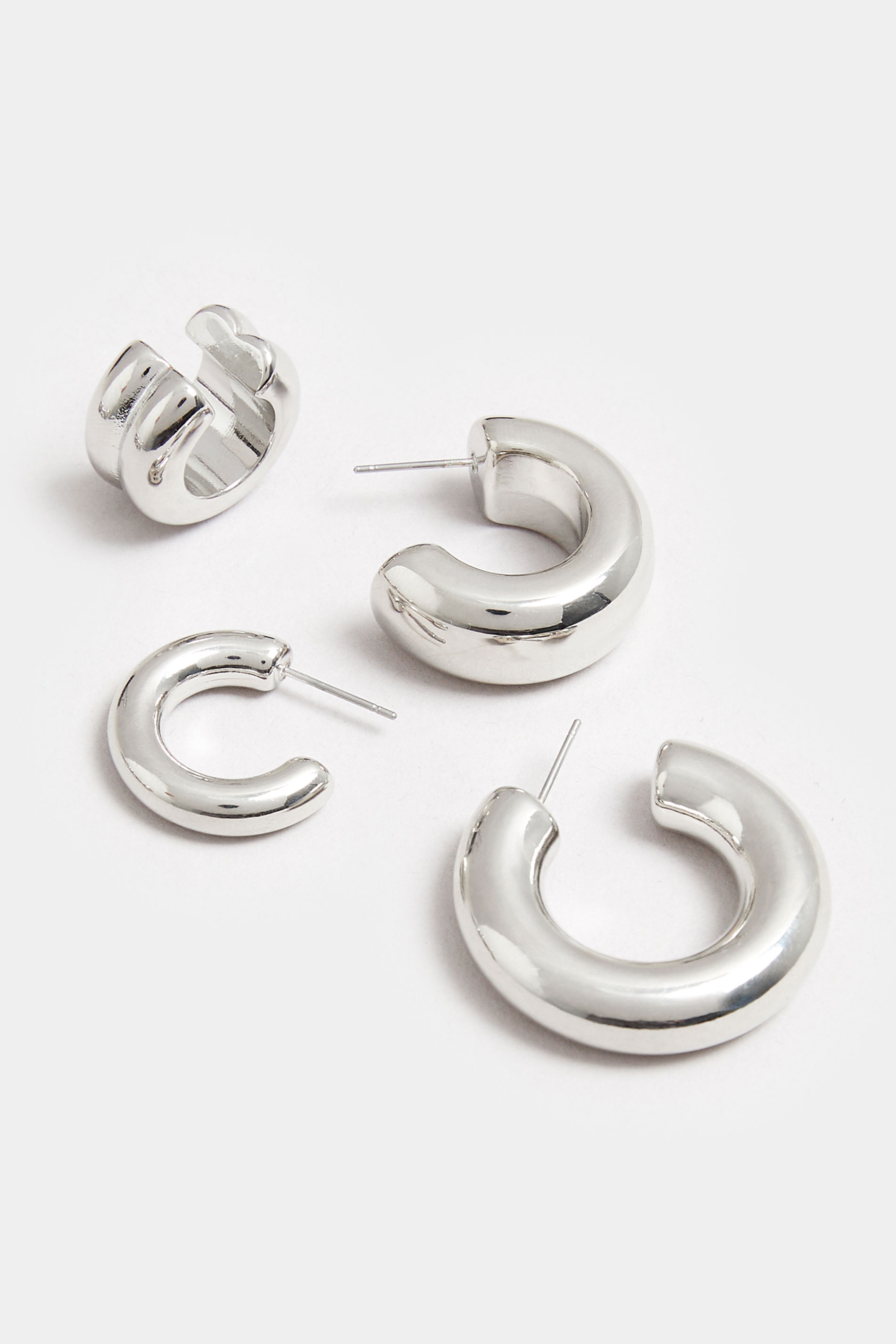 4 PACK Silver Tone Hoop Earrings | Yours Clothing 3