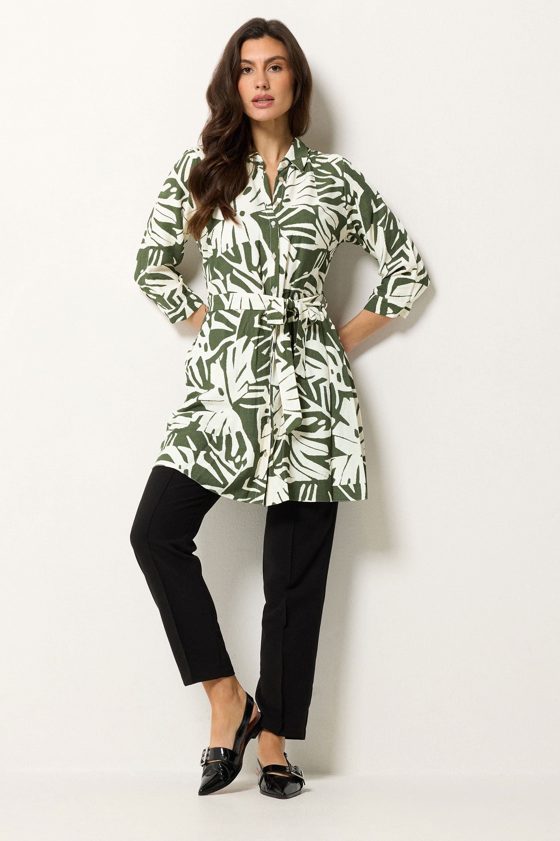 M&Co Green Leaf Print Tunic Shirt | M&Co 1