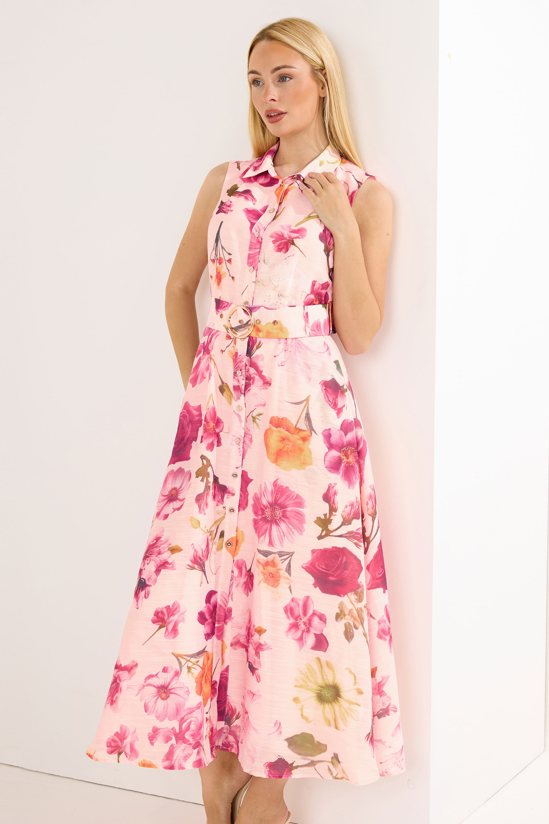 STAR Pink Floral Sleeveless Shirt Dress | StarByJM 1