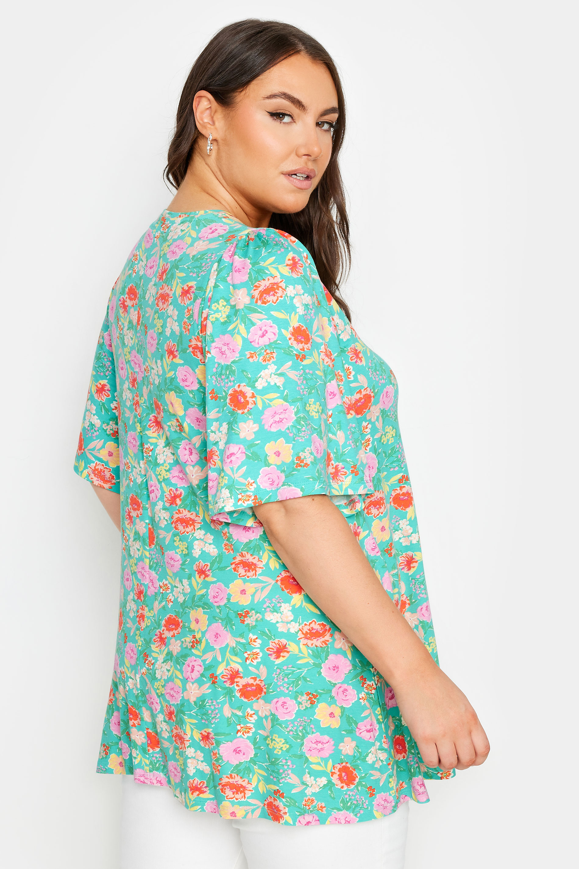 YOURS Plus Size Blue Ditsy Floral Print Swing Top | Yours Clothing 3