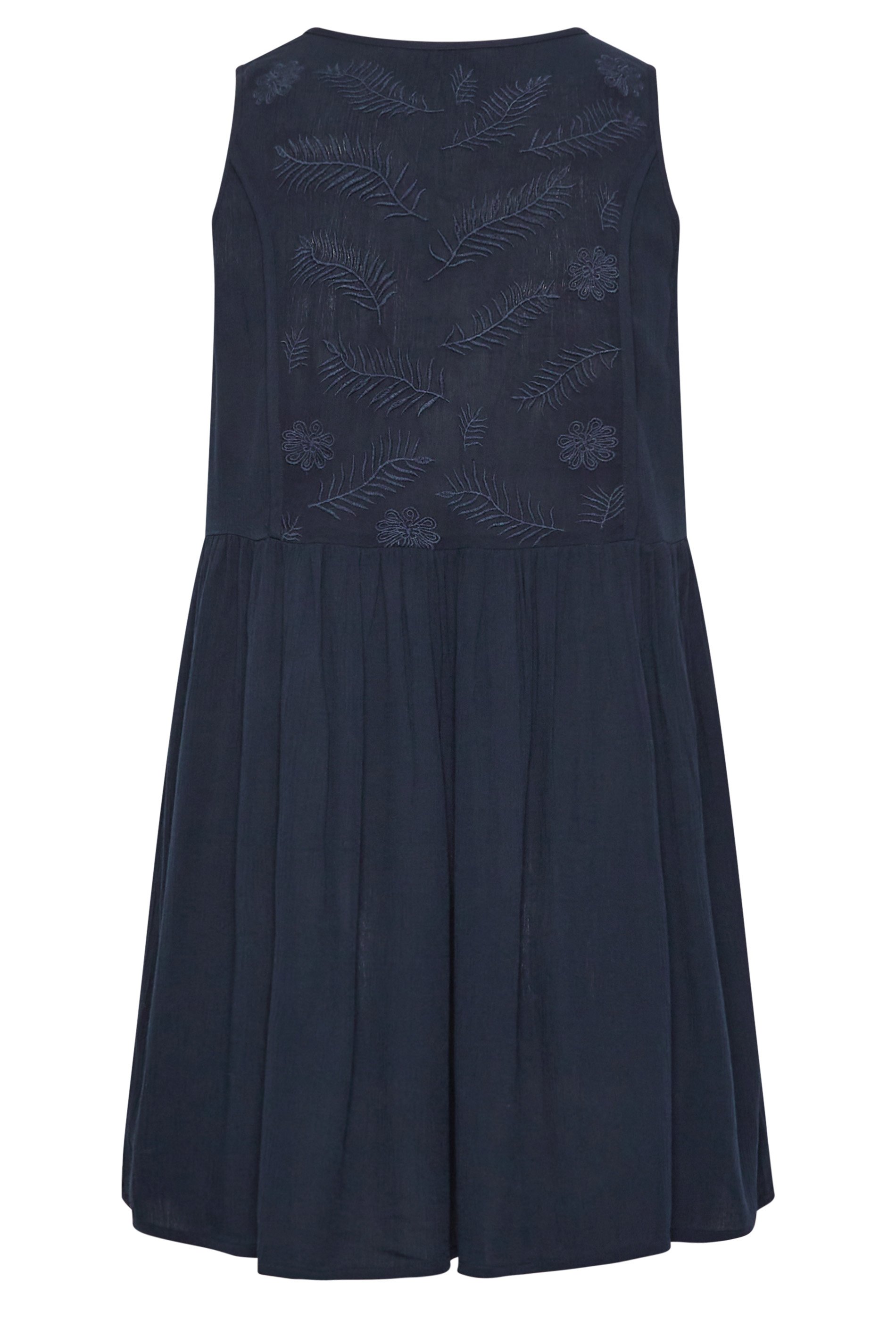 YOURS Plus Size Navy Blue Embroidered Peplum Vest Top | Yours Clothing