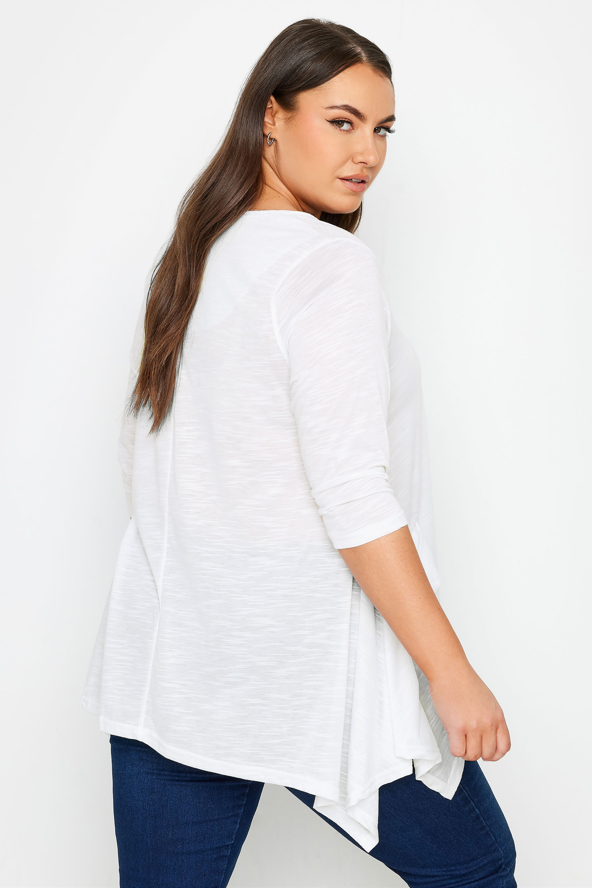 YOURS Plus Size White Hanky Hem Pocket Top | Yours Clothing 3