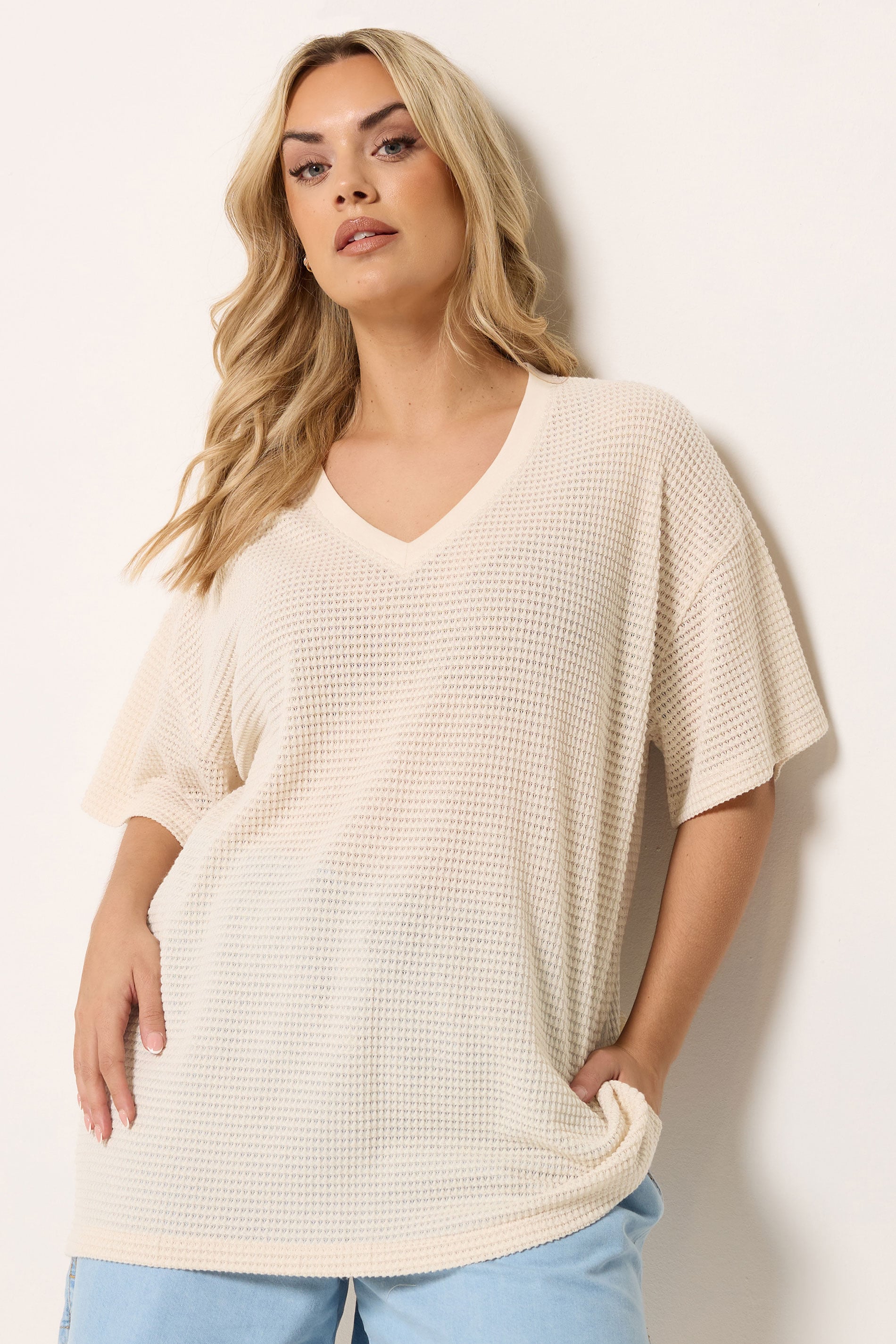 YOURS Plus Size Natural Brown Boxy Knitted T-Shirt | Yours Clothing 3