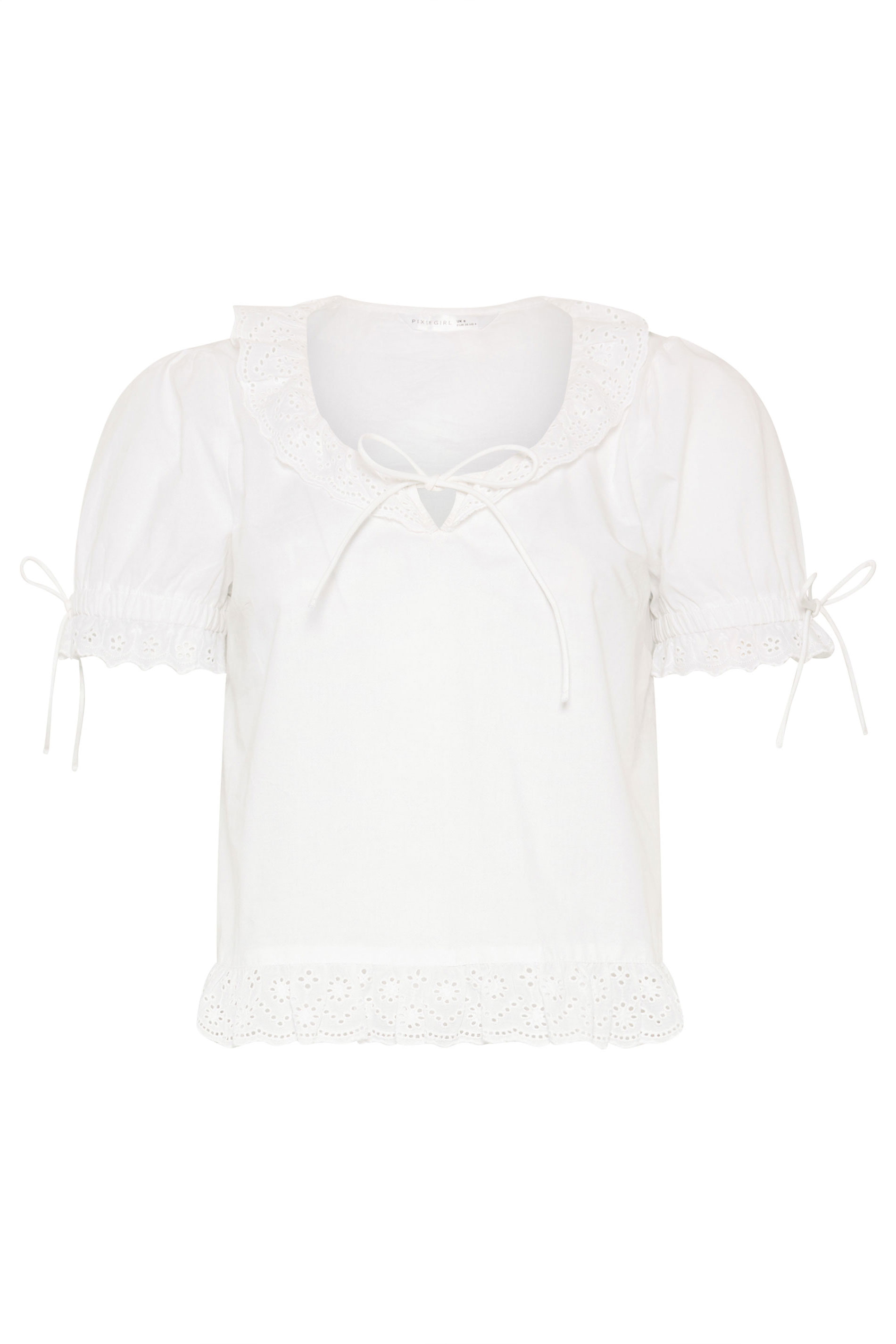 PixieGirl Petite Women's White Embroidered Trim Cotton Top | PixieGirl 7