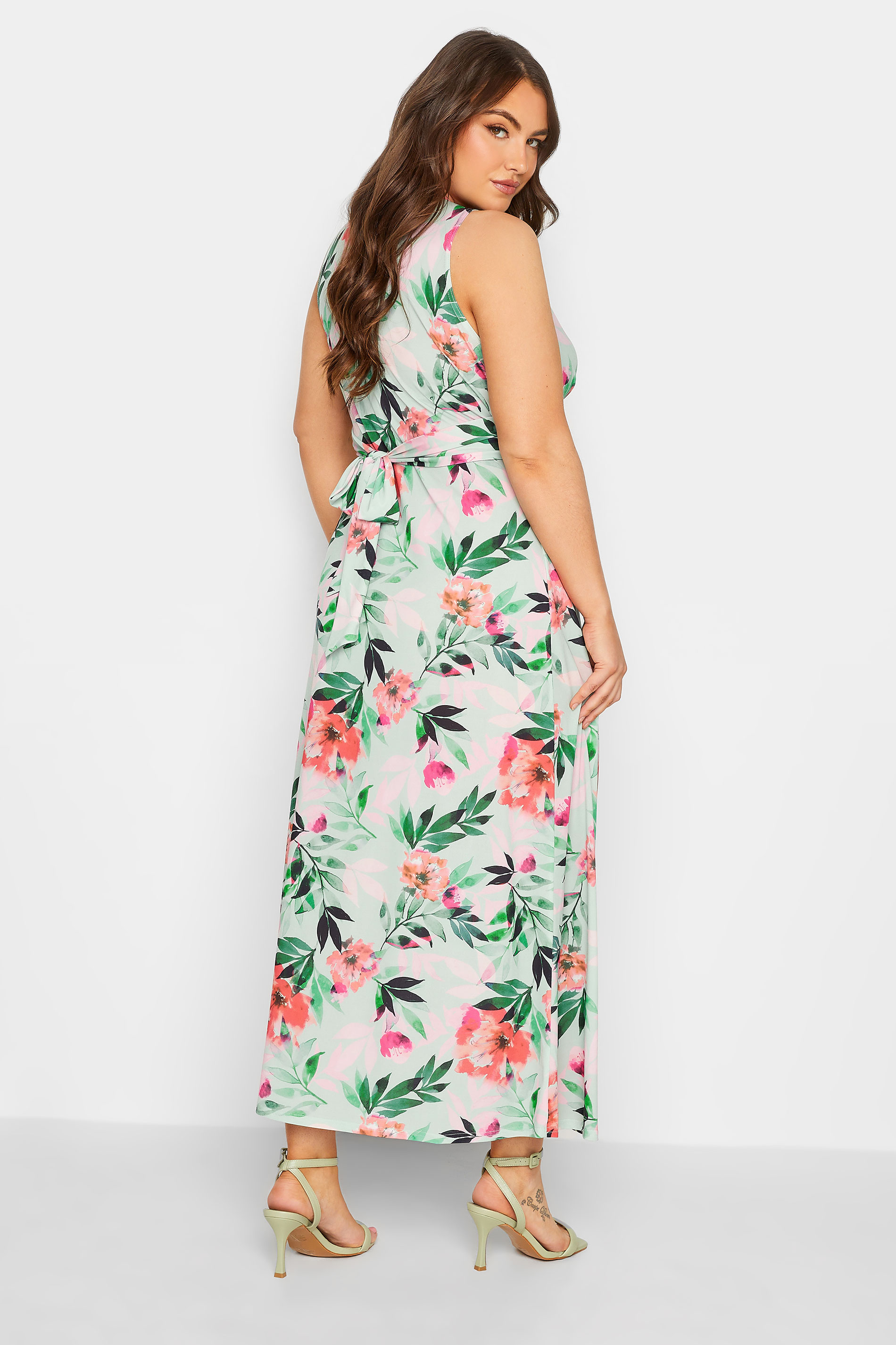 YOURS LONDON Plus Size Green Floral Print Knot Front Maxi Dress | Yours Clothing 3