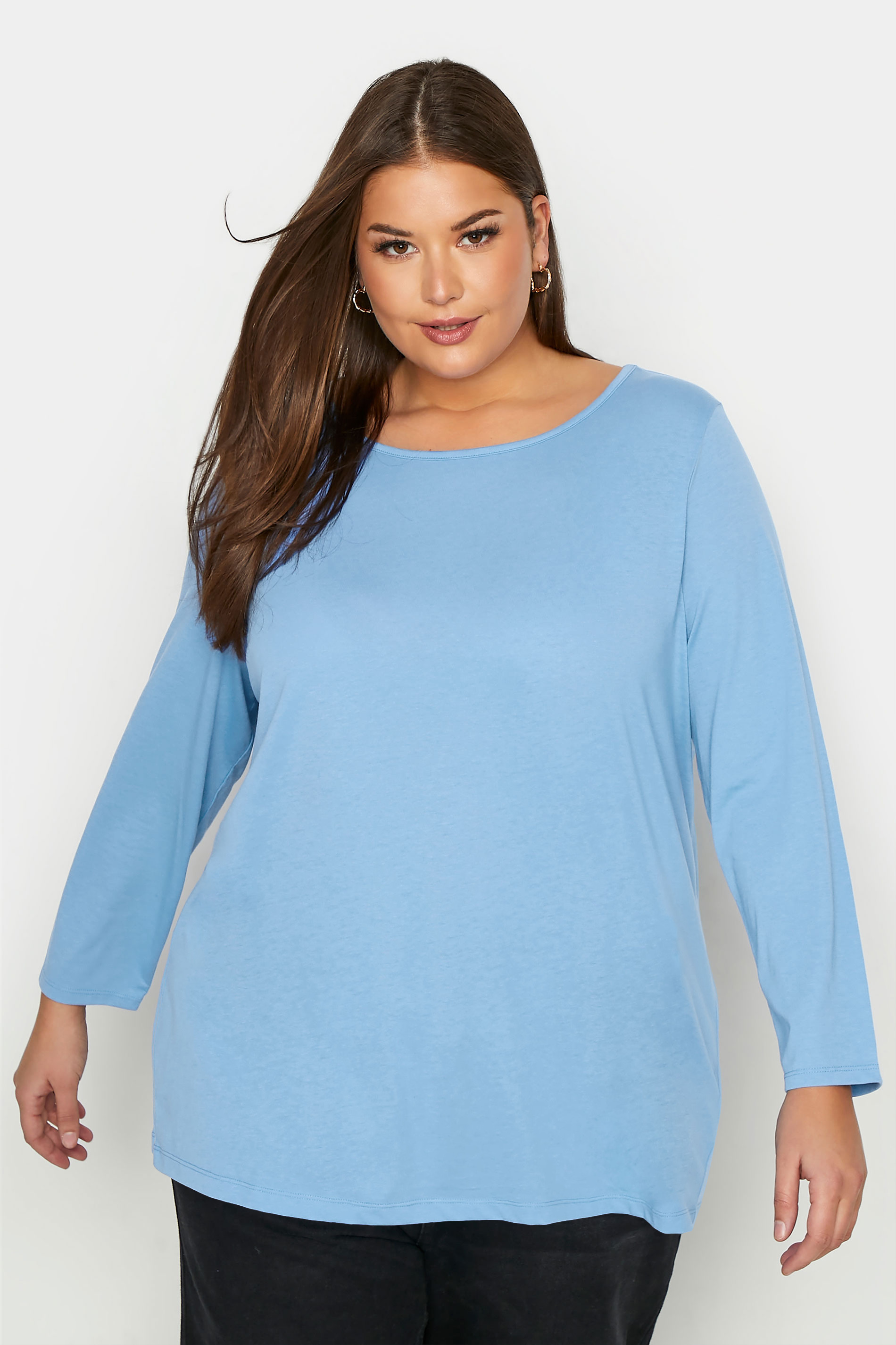 Plus Size Blue Long Sleeve T-Shirt | Yours Clothing 1