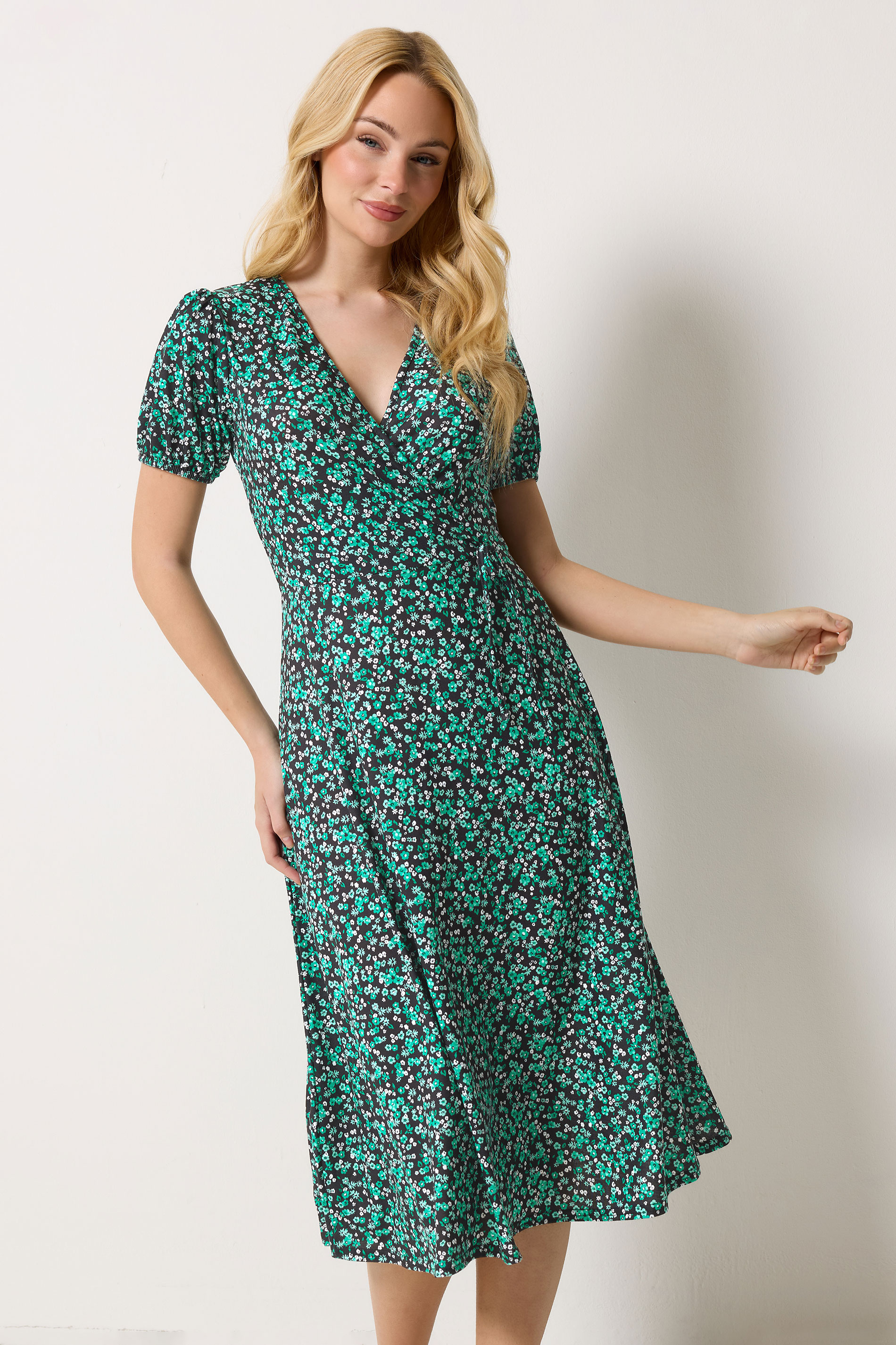M&Co Cobalt Blue Ditsy Floral Wrap Dress | M&Co 1