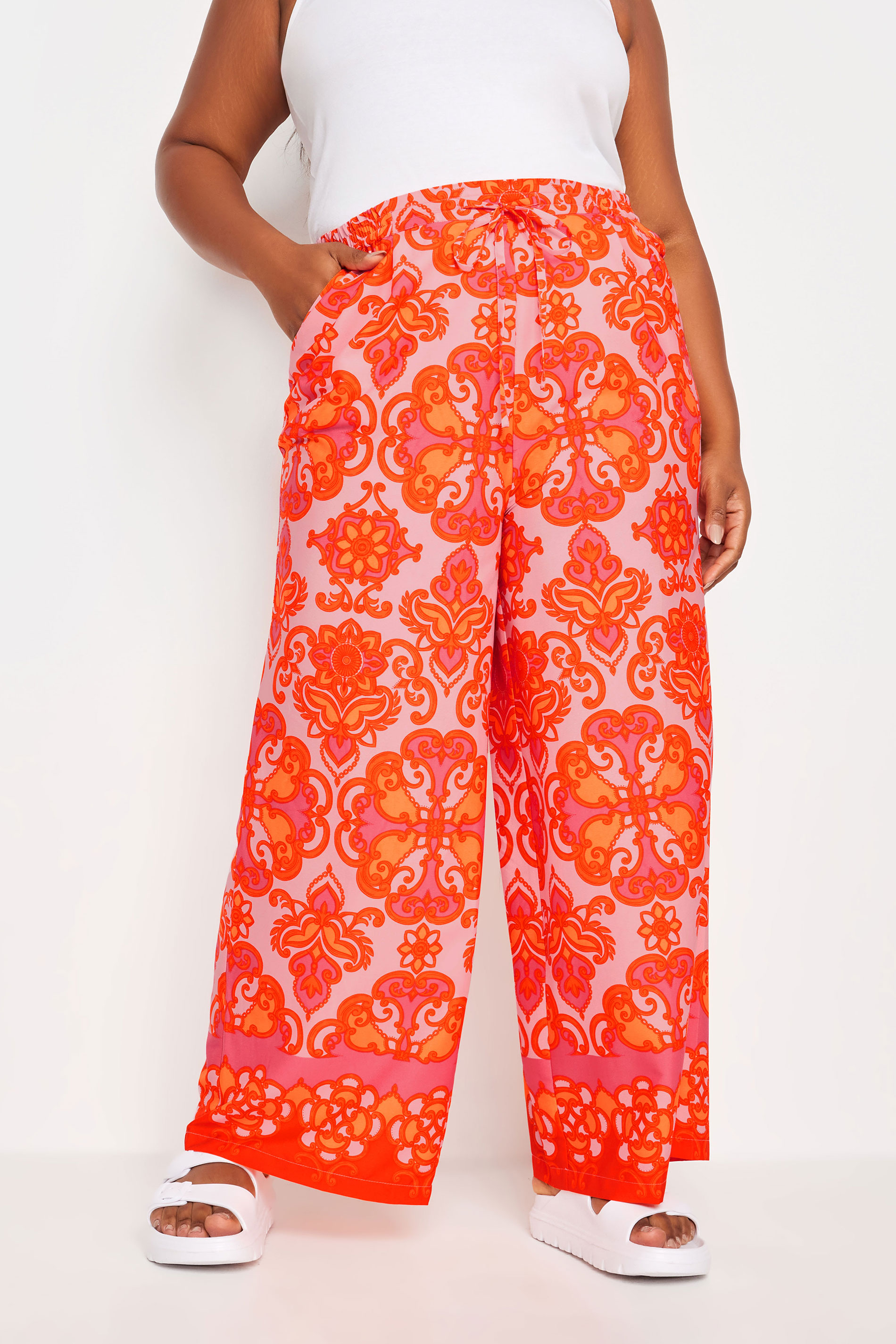 LIMITED COLLECTION Plus Size Orange Abstract Print Wide Leg Trousers | Yours Clothing 2