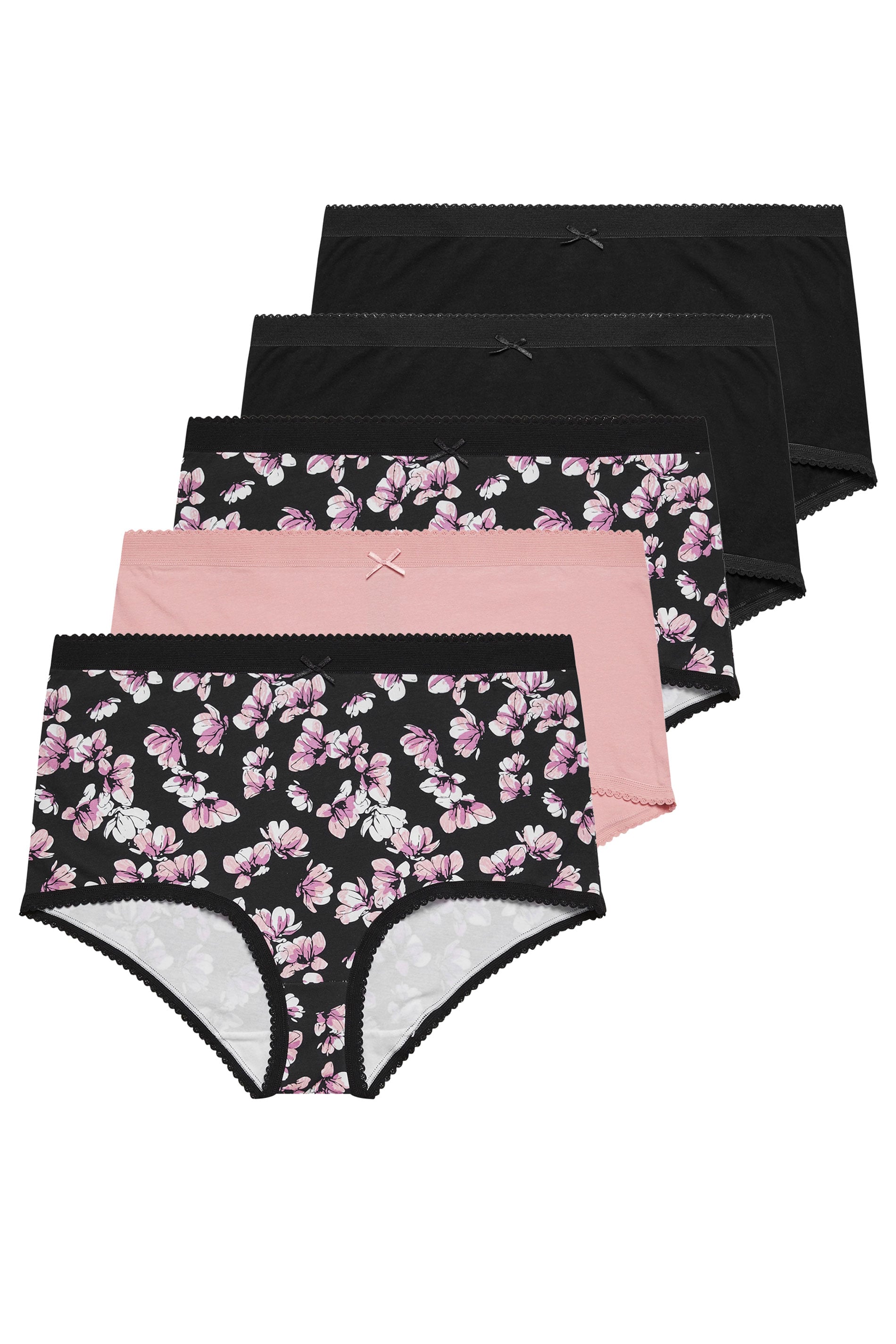 YOURSET 5 PACK Plus Size Pink Inky Floral Full Briefs | Yours Clothing 3