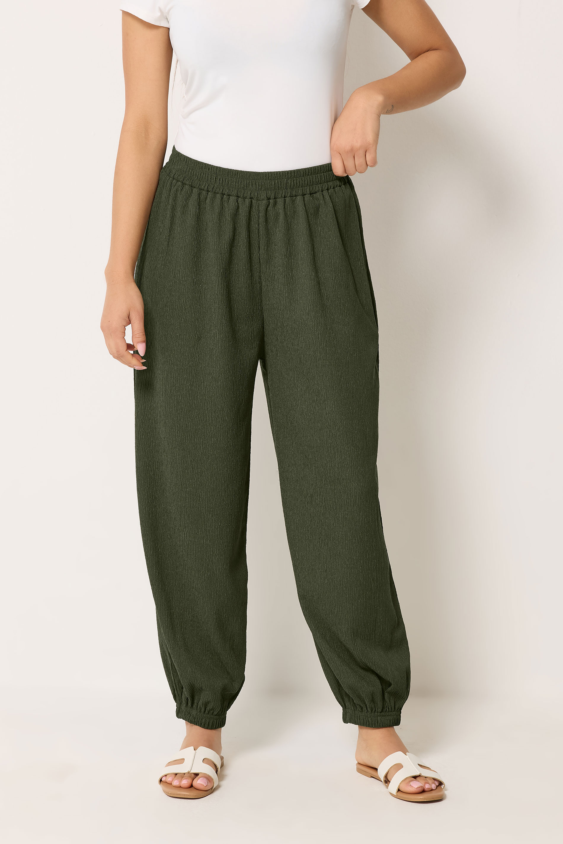 M&Co Petite Khaki Green Balloon Trousers | M&Co 3