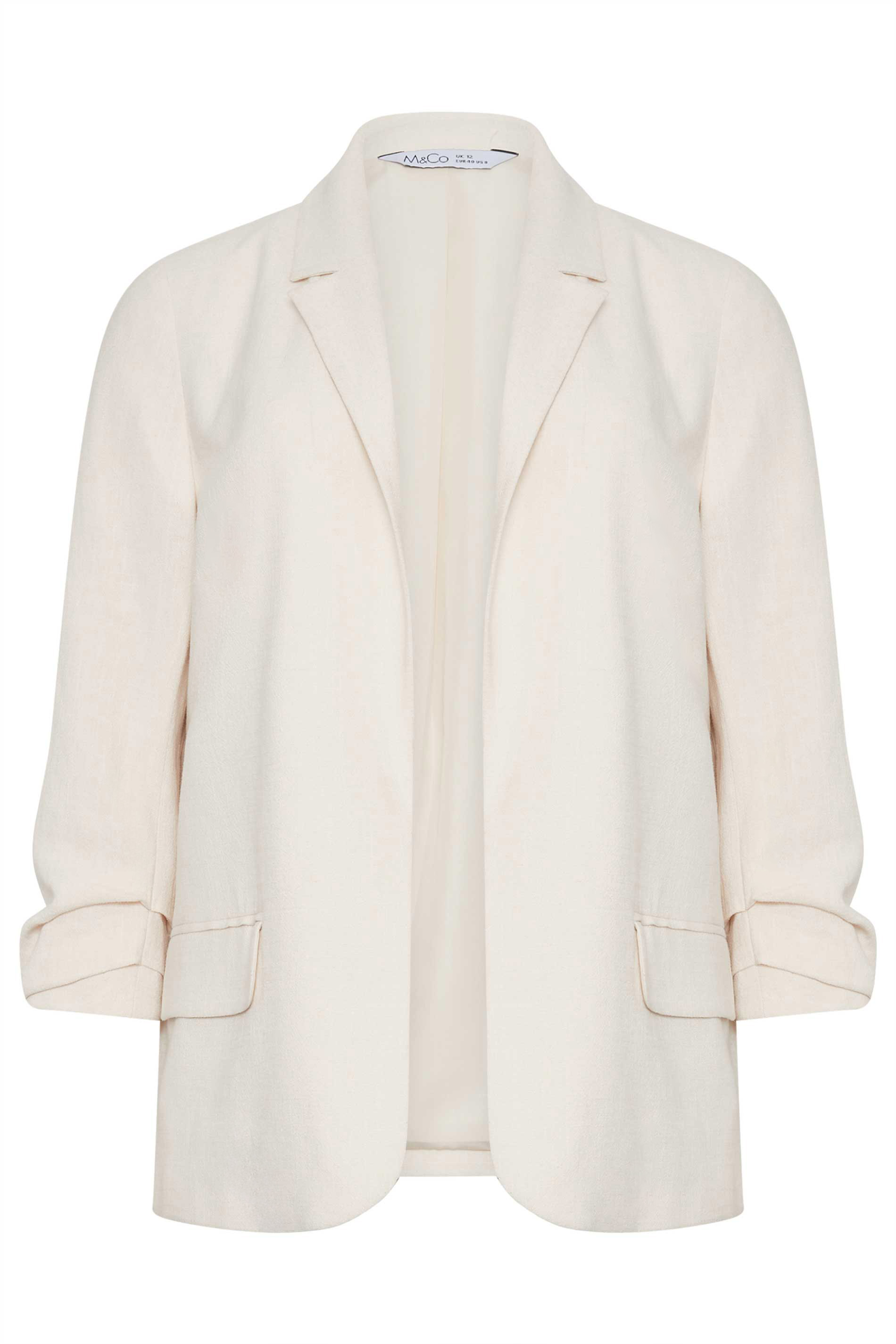 M&Co Ivory White Ruched Sleeve Linen Blazer | M&Co 6