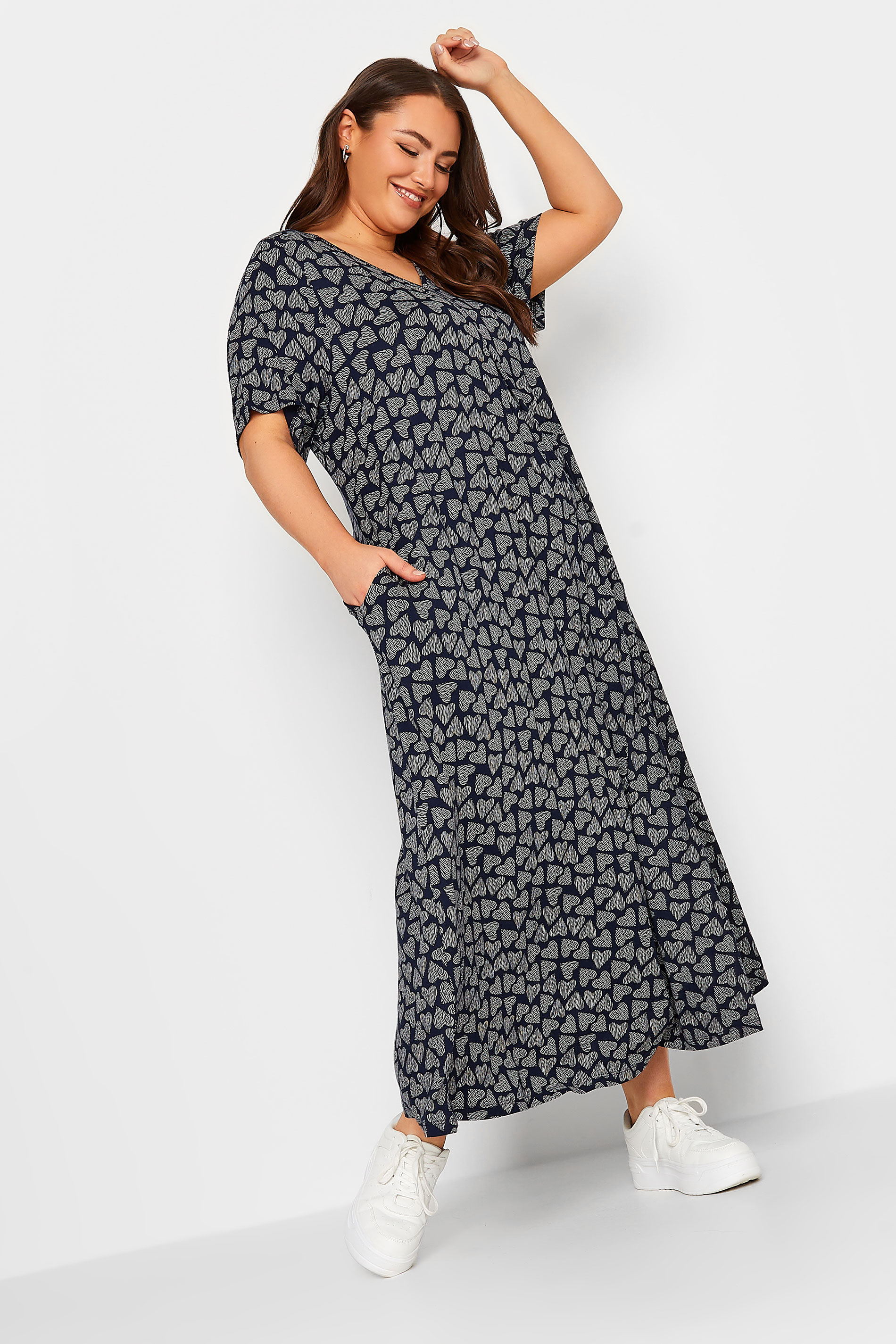YOURS Plus Size Navy Blue Heart Print Maxi Dress | Yours Clothing 2