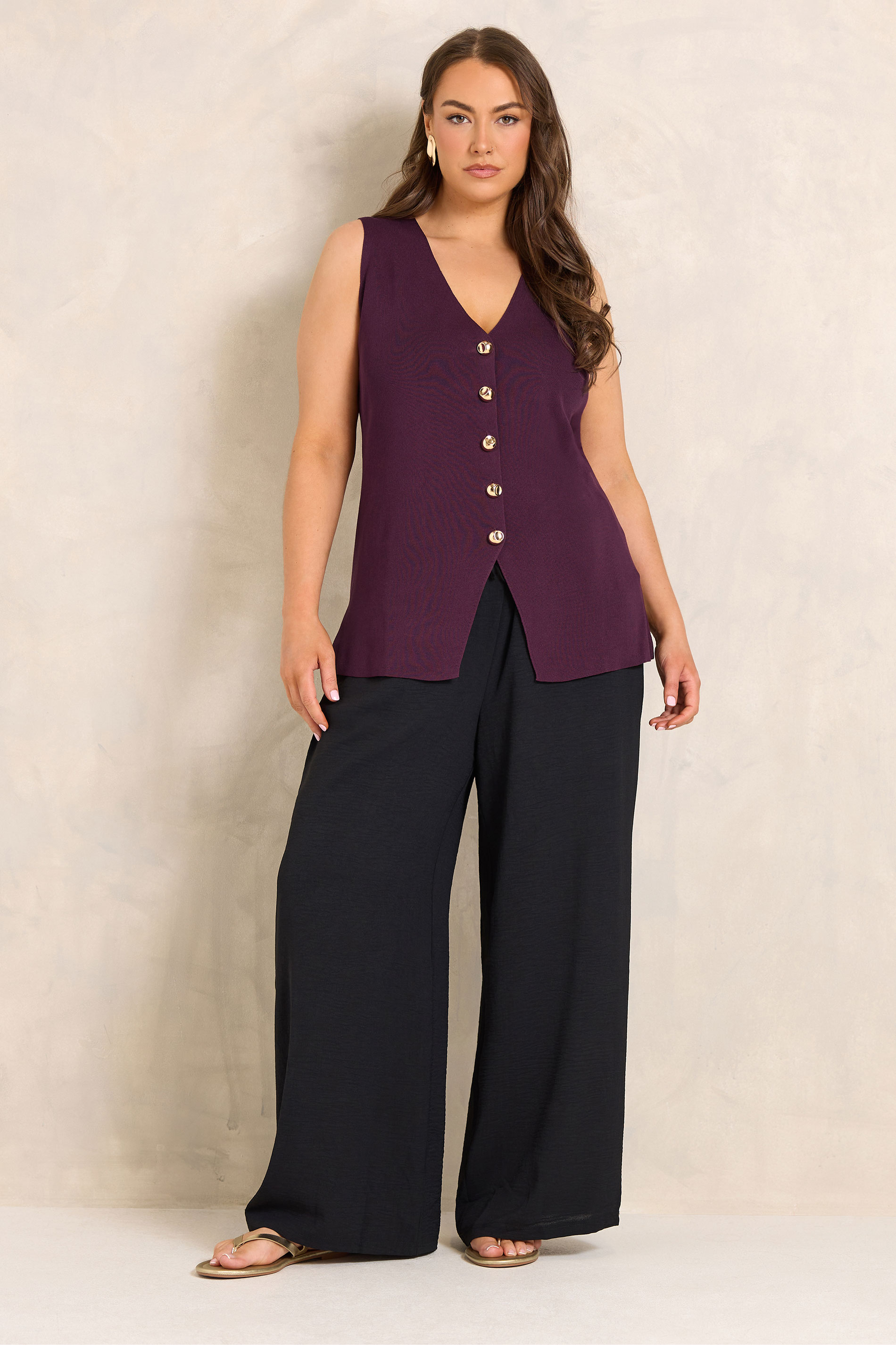 EVANS Plus Size Plum Purple Knitted Waistcoat | Evans 1