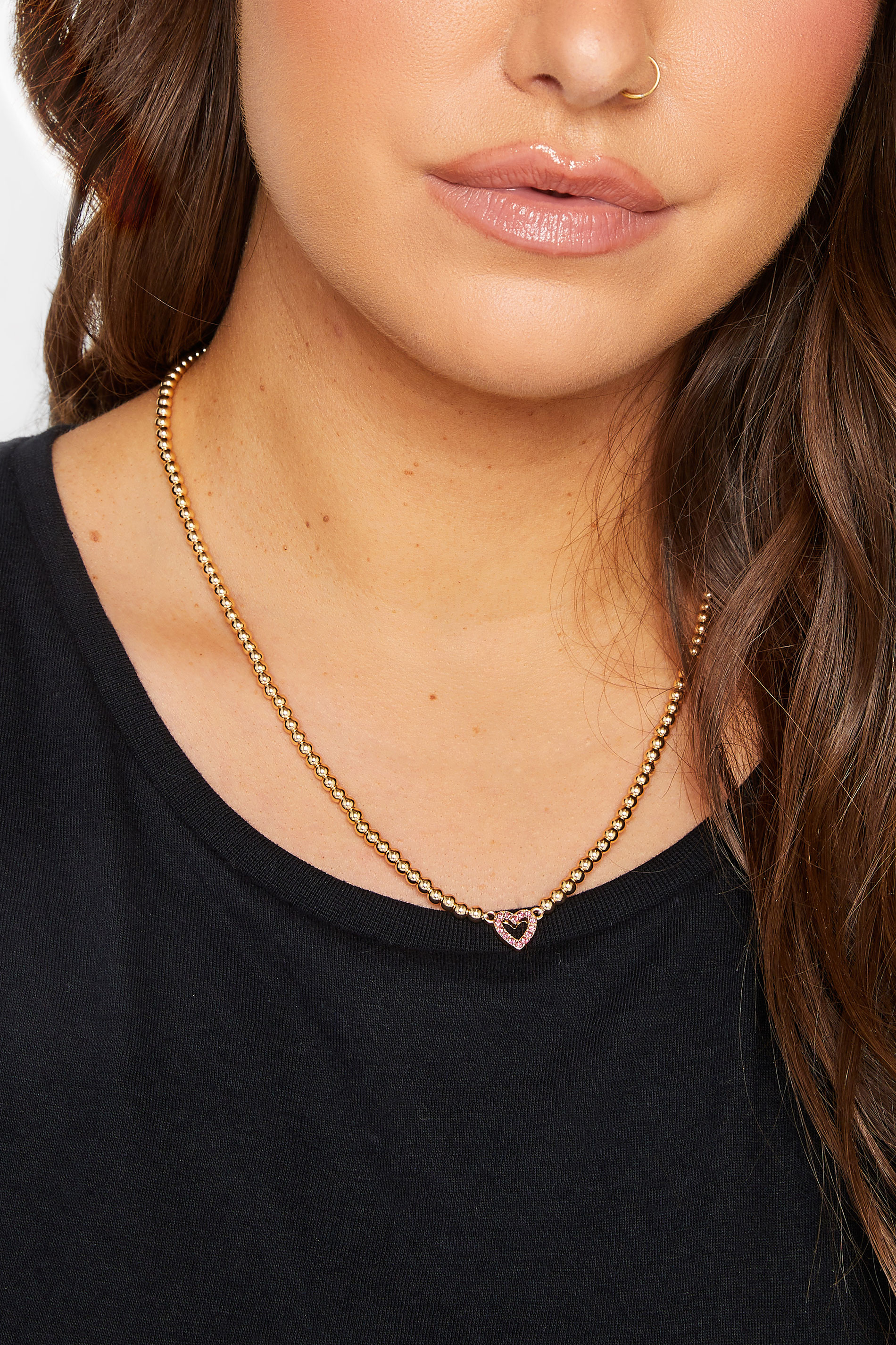 Gold Diamante Heart Pendant Necklace | Yours Clothing 1