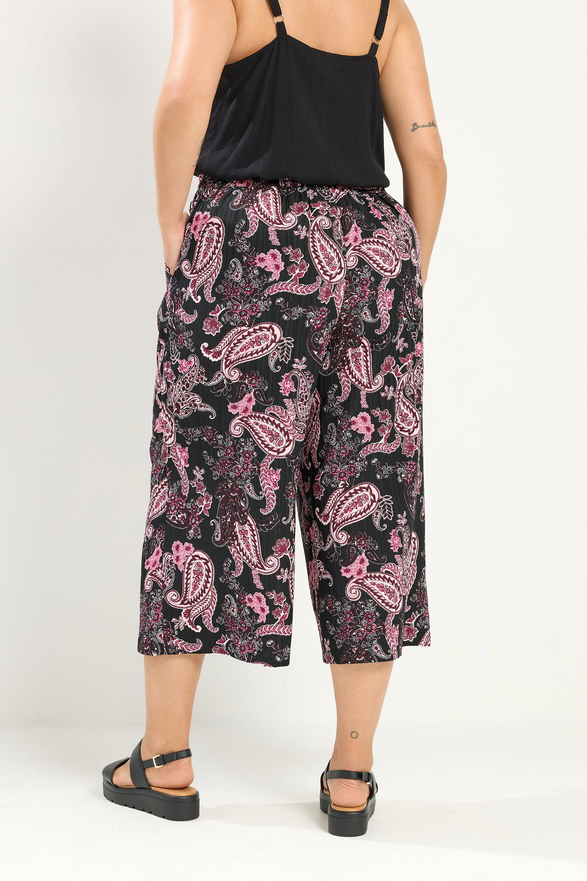 YOURS Plus Size Pink Paisley Cropped Trousers | Yours Clothing 2