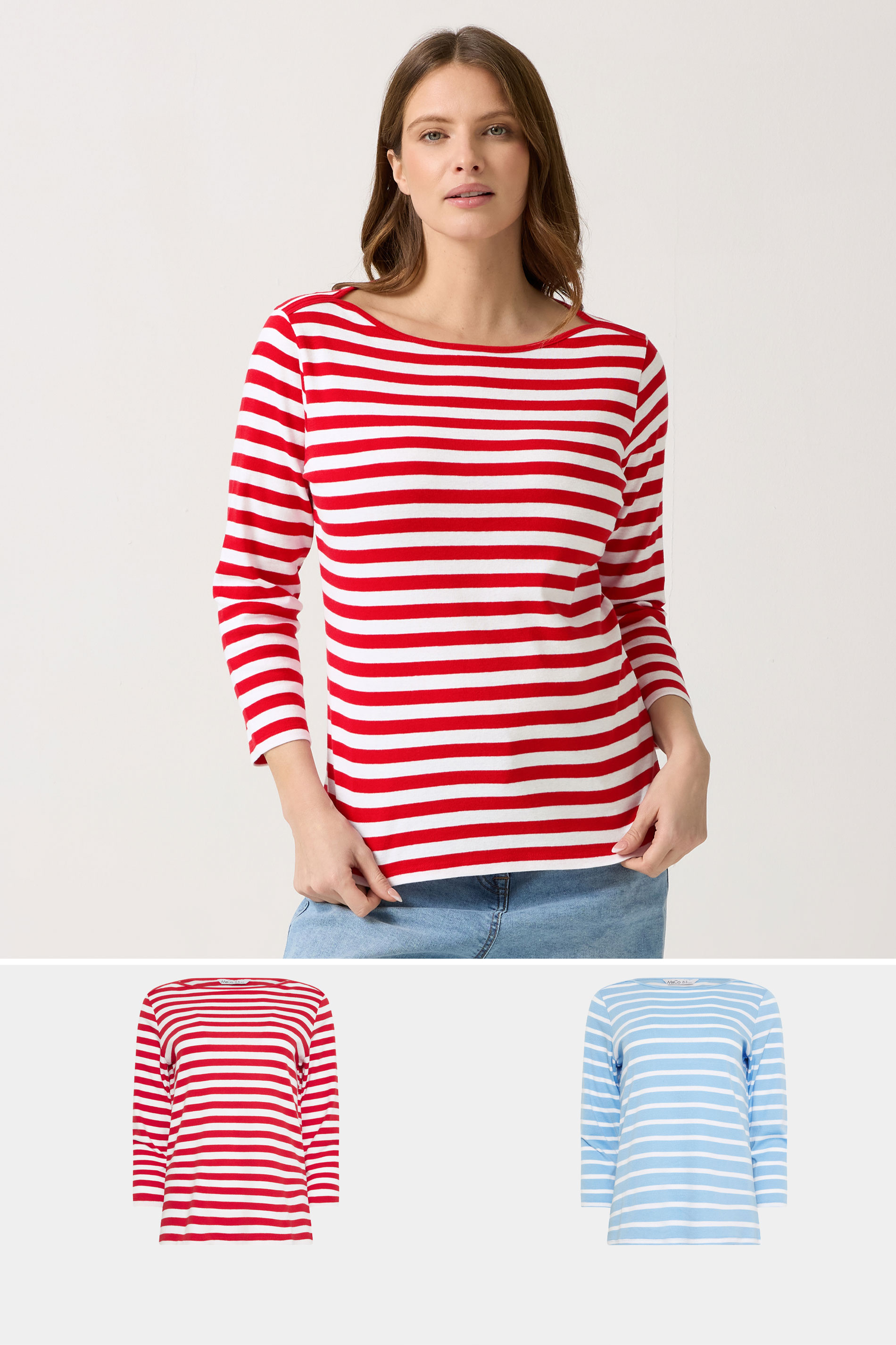 M&Co 2 PACK Red & Blue Stripe Slash Neck Tops | M&Co 3