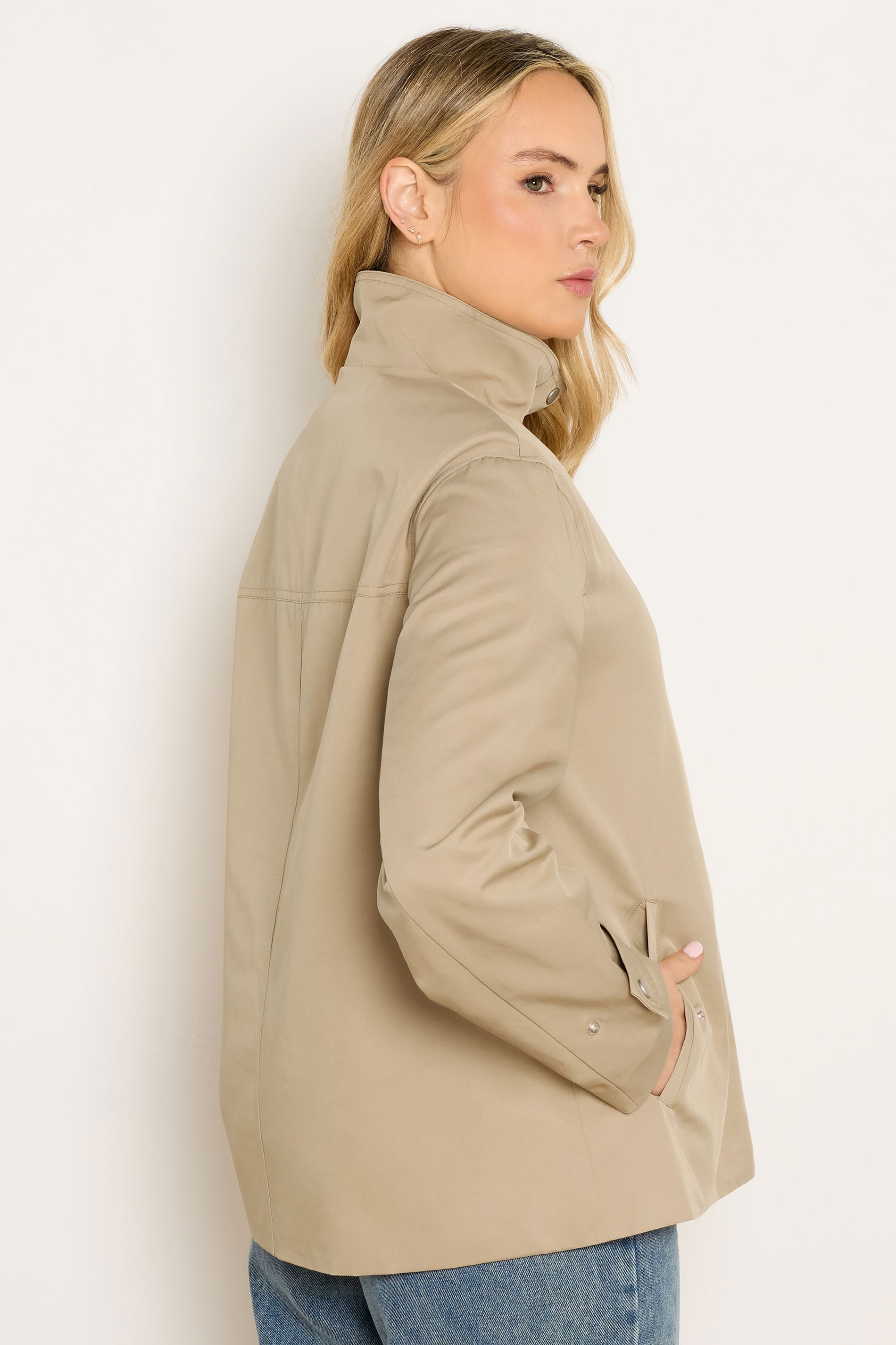 LTS Tall Women's Natural Brown Funnel Neck Jacket | Long Tall Sally 2