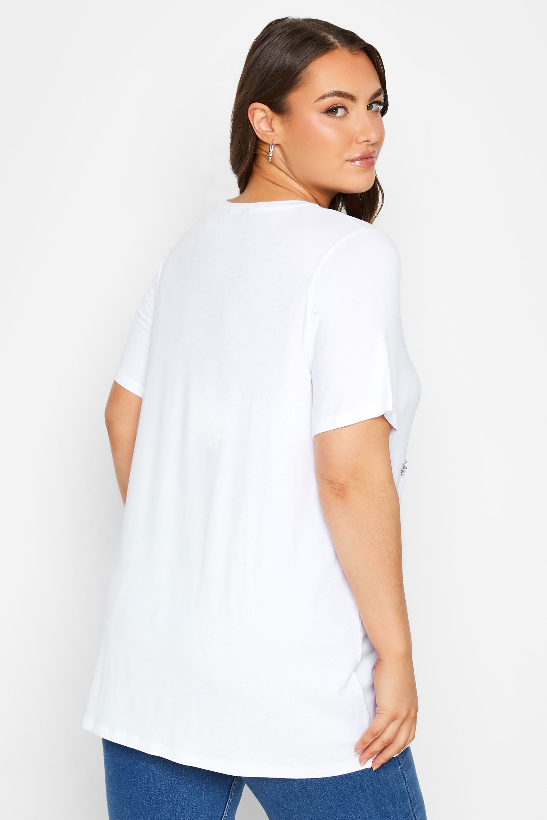 YOURS Plus Size White Diamante Embellished T-Shirt | Yours Clothing 3