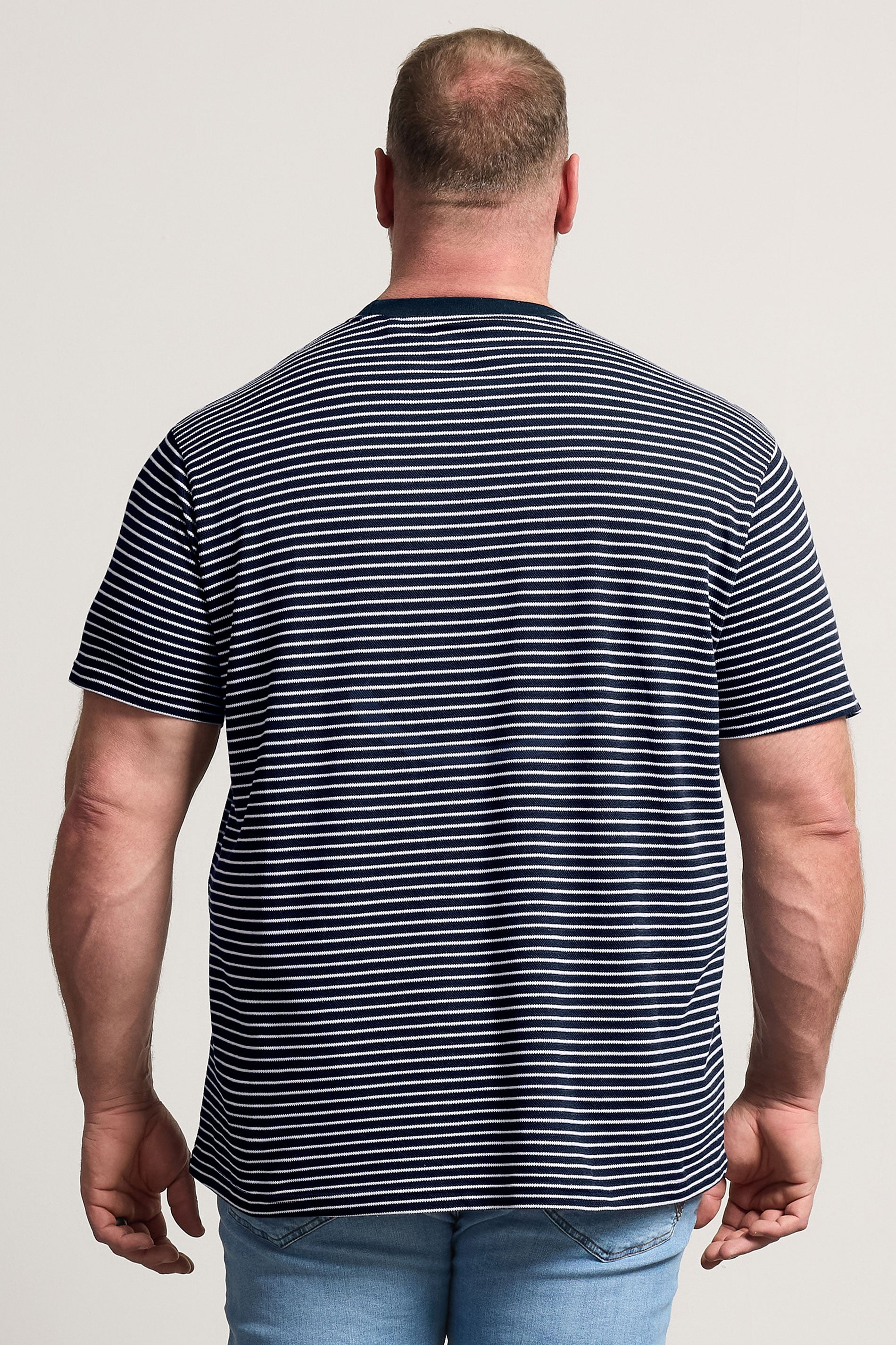 BadRhino Big & Tall Navy Blue Stripe Pique T-Shirt | BadRhino 4