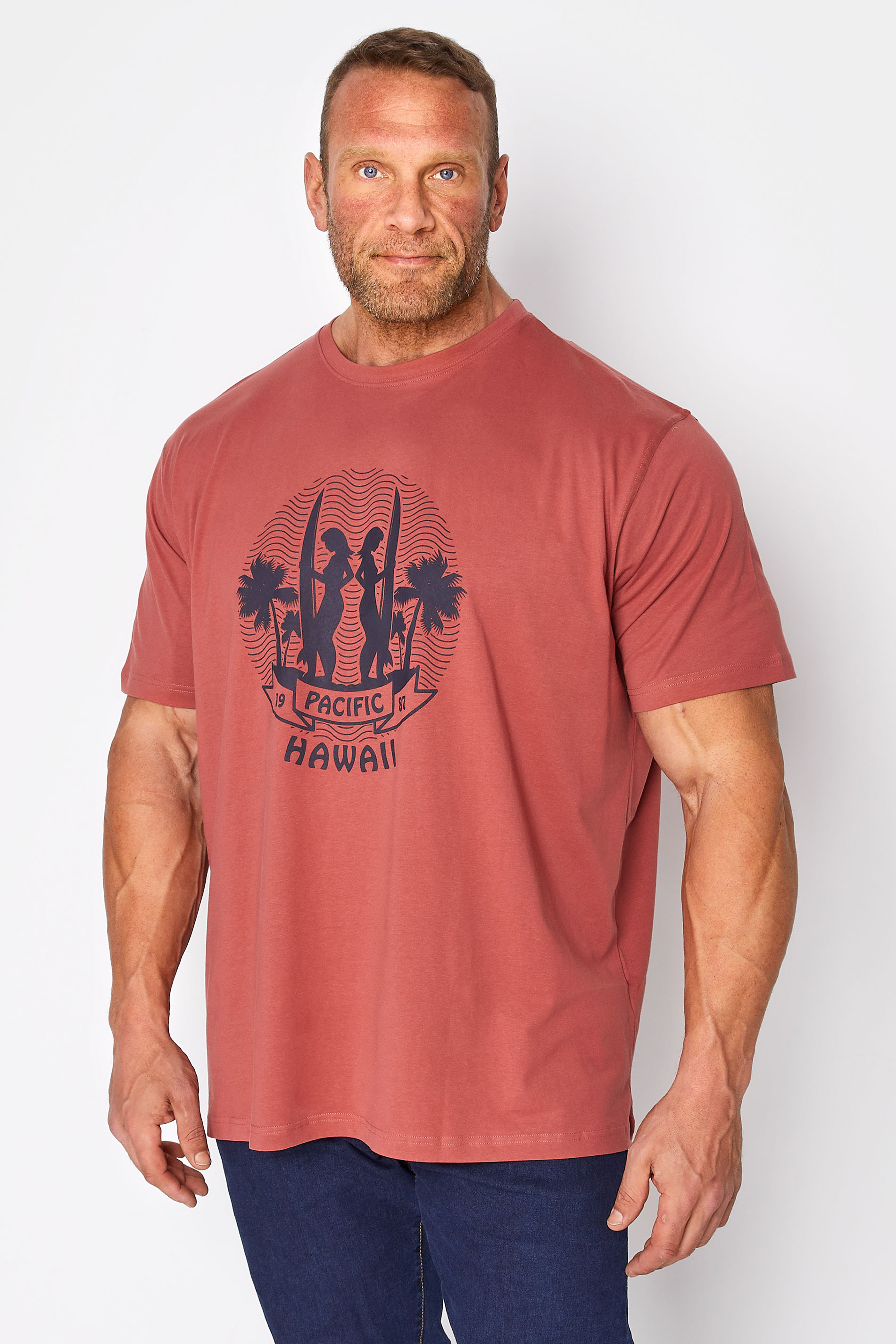 ESPIONAGE Big & Tall Orange Hawaii Print T-Shirt 1