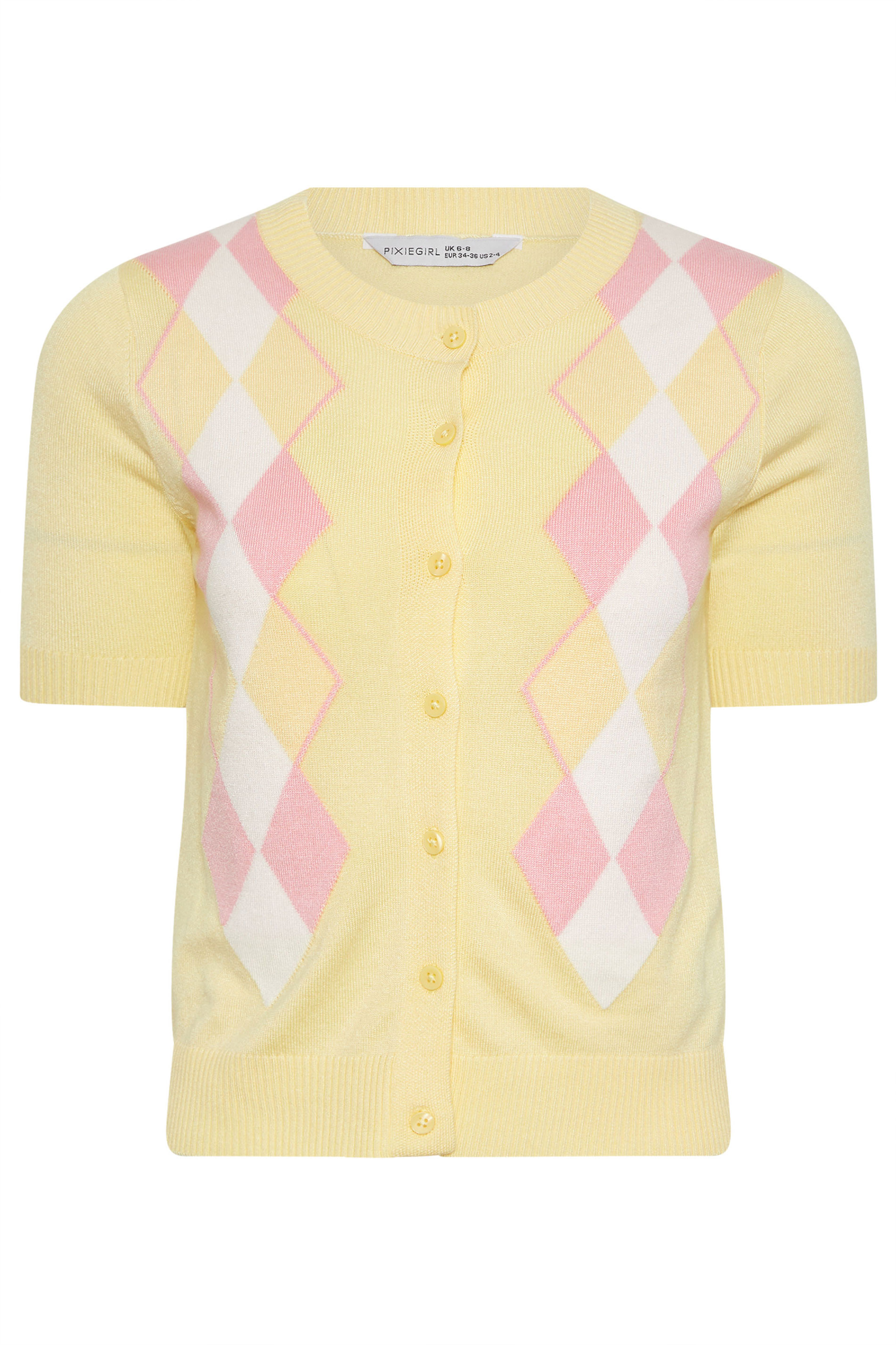 PixieGirl Petite Women's Lemon Yellow Argyle Cardigan | PixieGirl 5