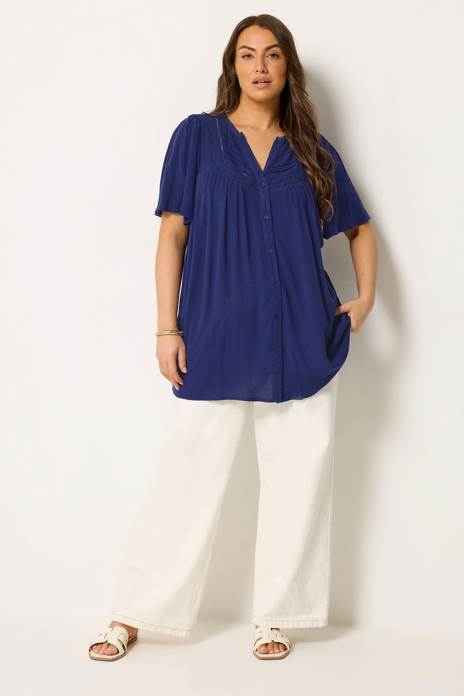 YOURS Plus Size Navy Blue Button Through Blouse | Yours Clothing 1