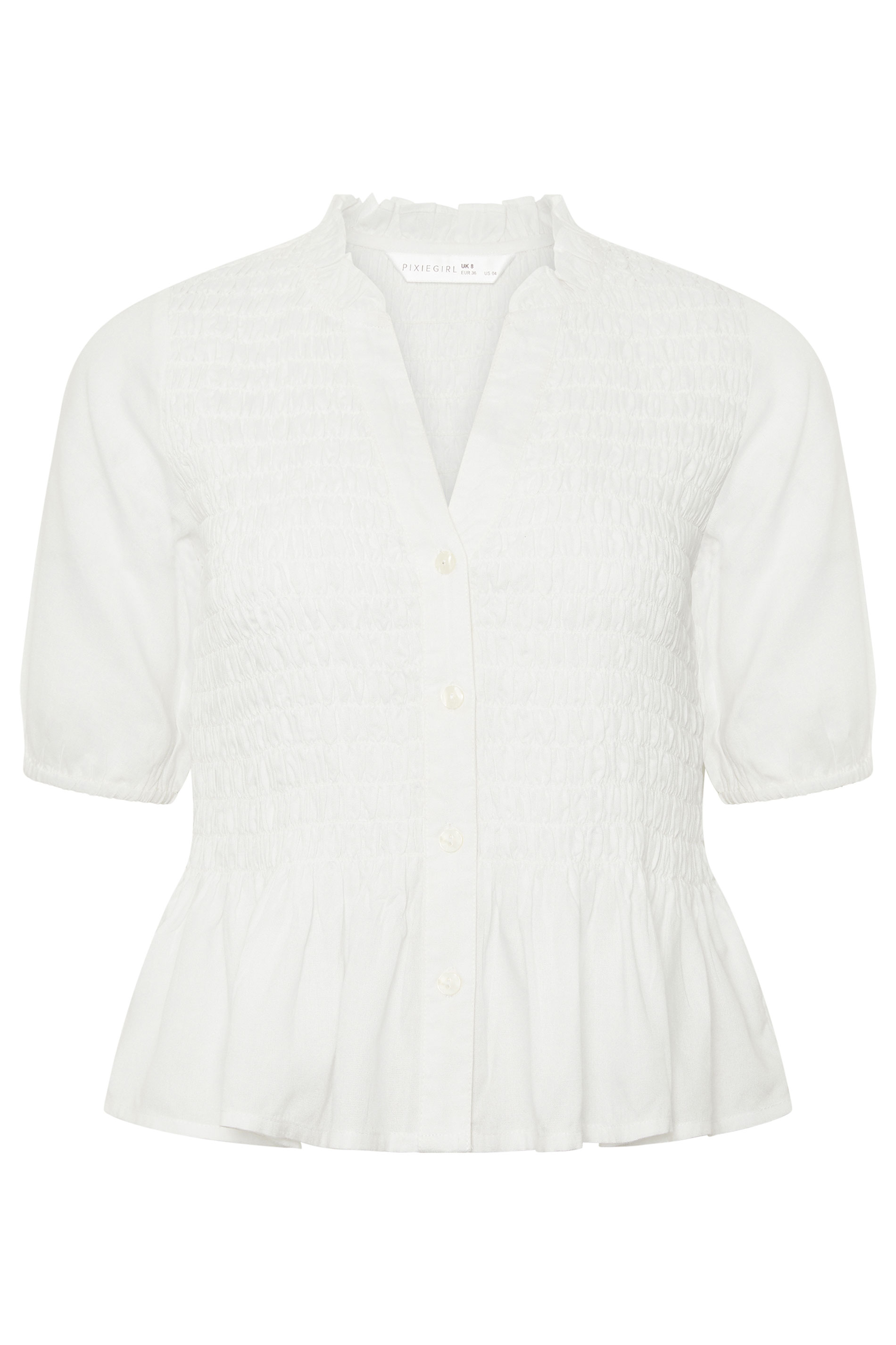 PixieGirl Petite Women's White Shirred Button Shirt | PixieGirl 4