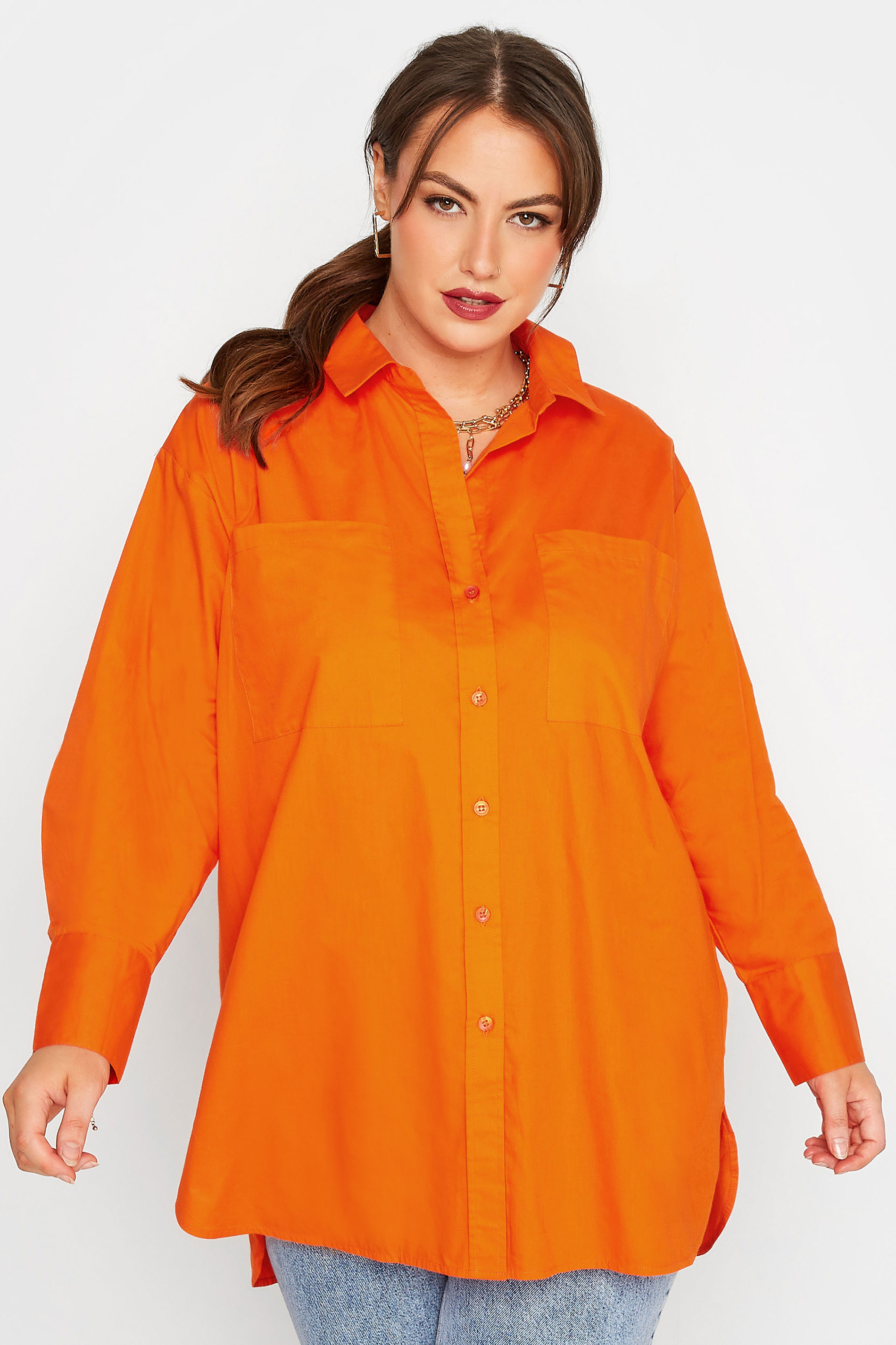 LIMITED COLLECTION Curve Bright Orange Oversized Boyfriend Shirt_A.jpg