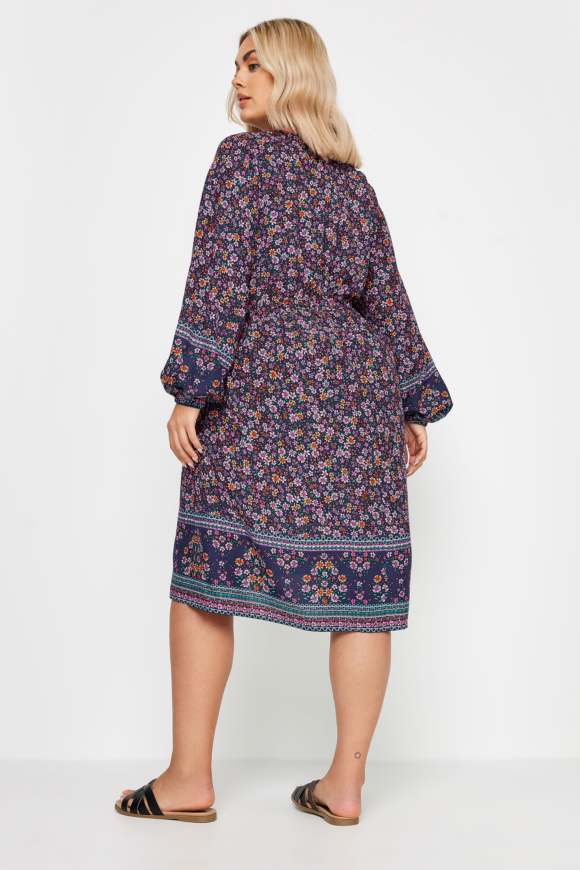 YOURS Plus Size Navy Blue Floral Print Smock Dress | Yours Clothing 3