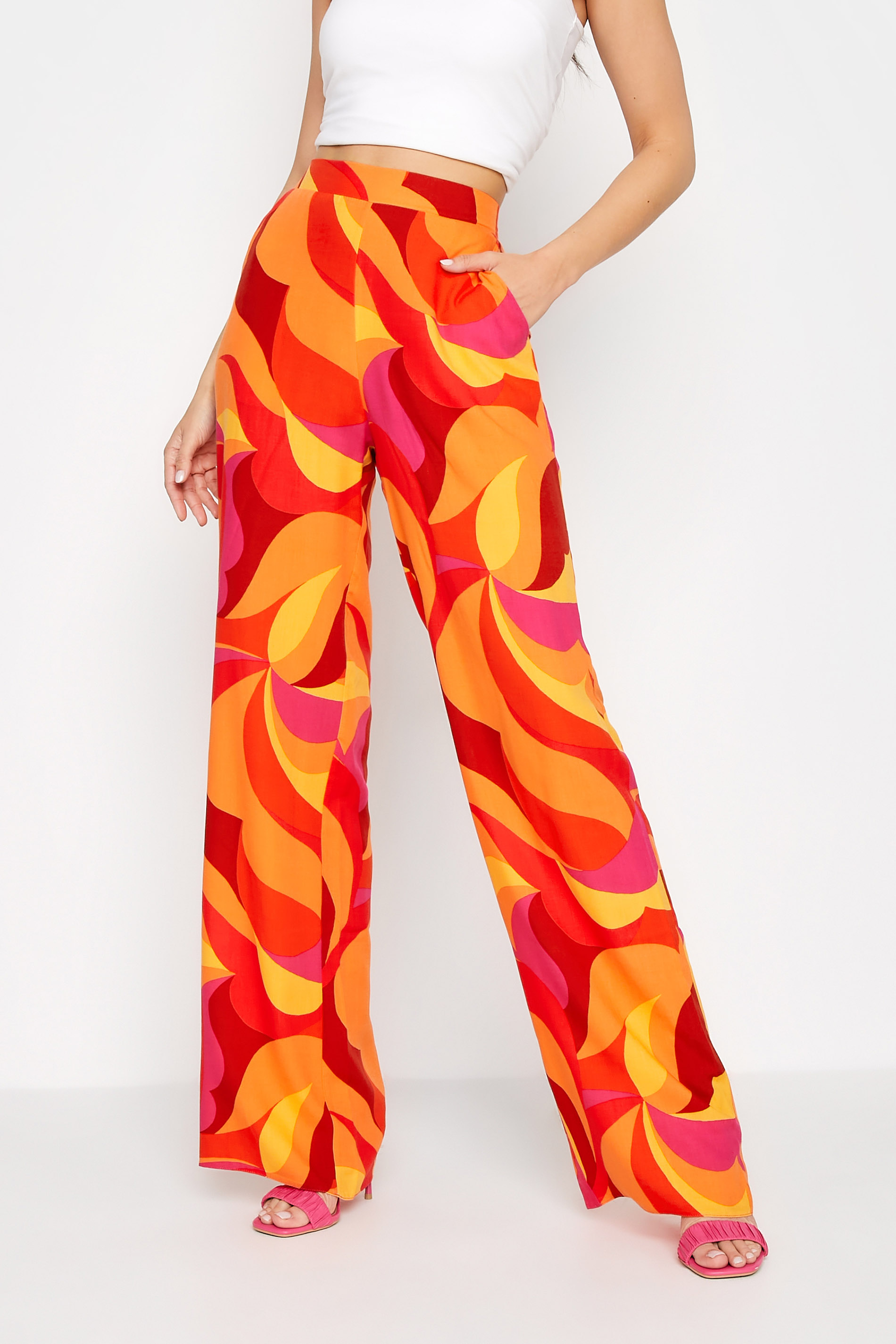 LTS Tall Bright Orange Swirl Print Wide Leg Trousers 1
